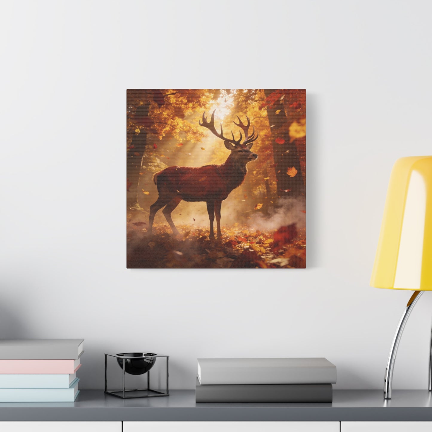 Red Stag Canvas Wall Art - Autumn Forest Deer Wildlife Print, Golden Sunbeams, Rustic Woodland Decor, Matte Finish Canvas Print, Living Room Wall Decor, Bedroom Home Decoration - Cozy Reading Nook Art