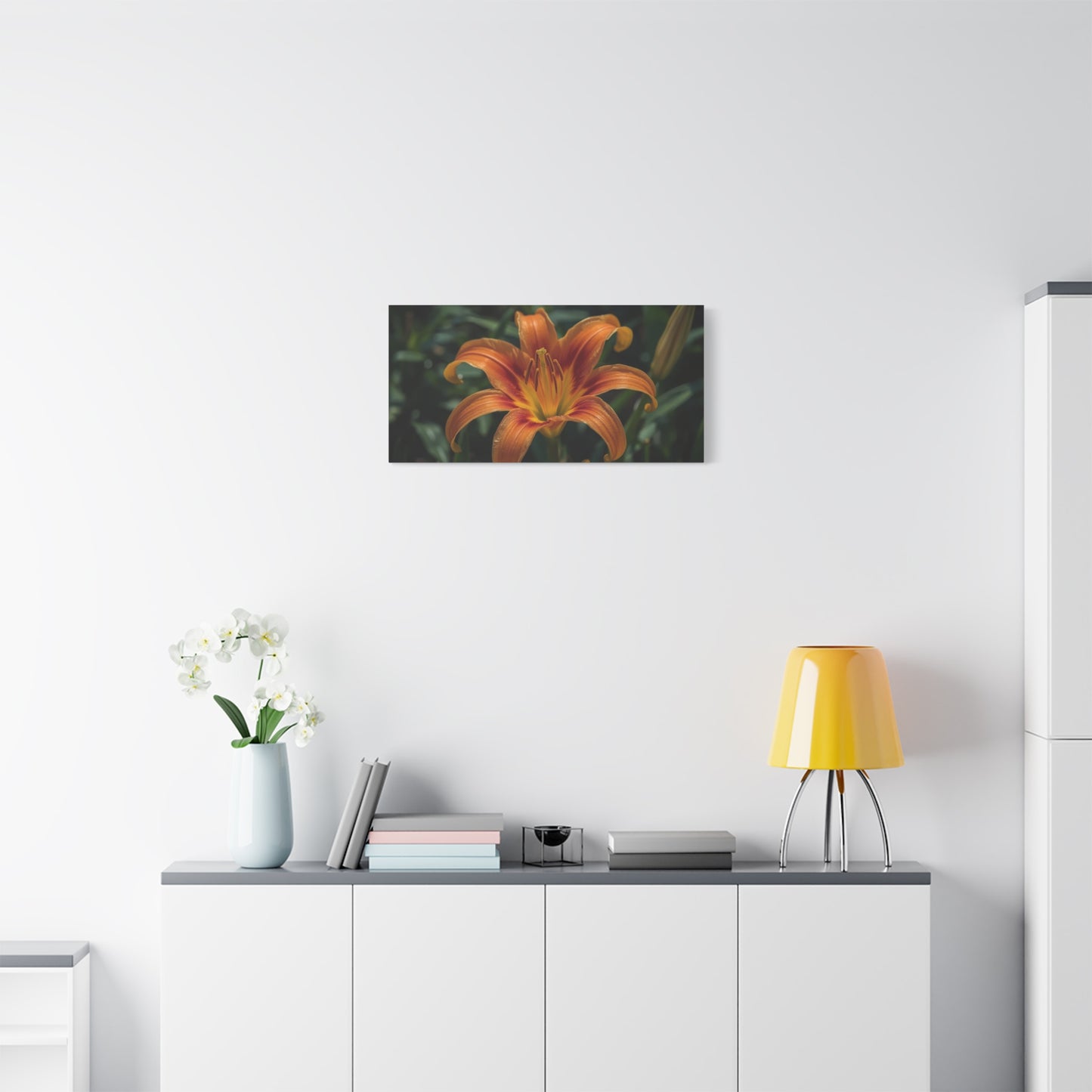 Orange Daylily Canvas Wall Art - Floral Close Up Art Print, Botanical Canvas Print - Matte Cotton Wall Decor - Contemporary Style, Bedroom Home Decoration, Office Art Accent - Modern Farmhouse Style