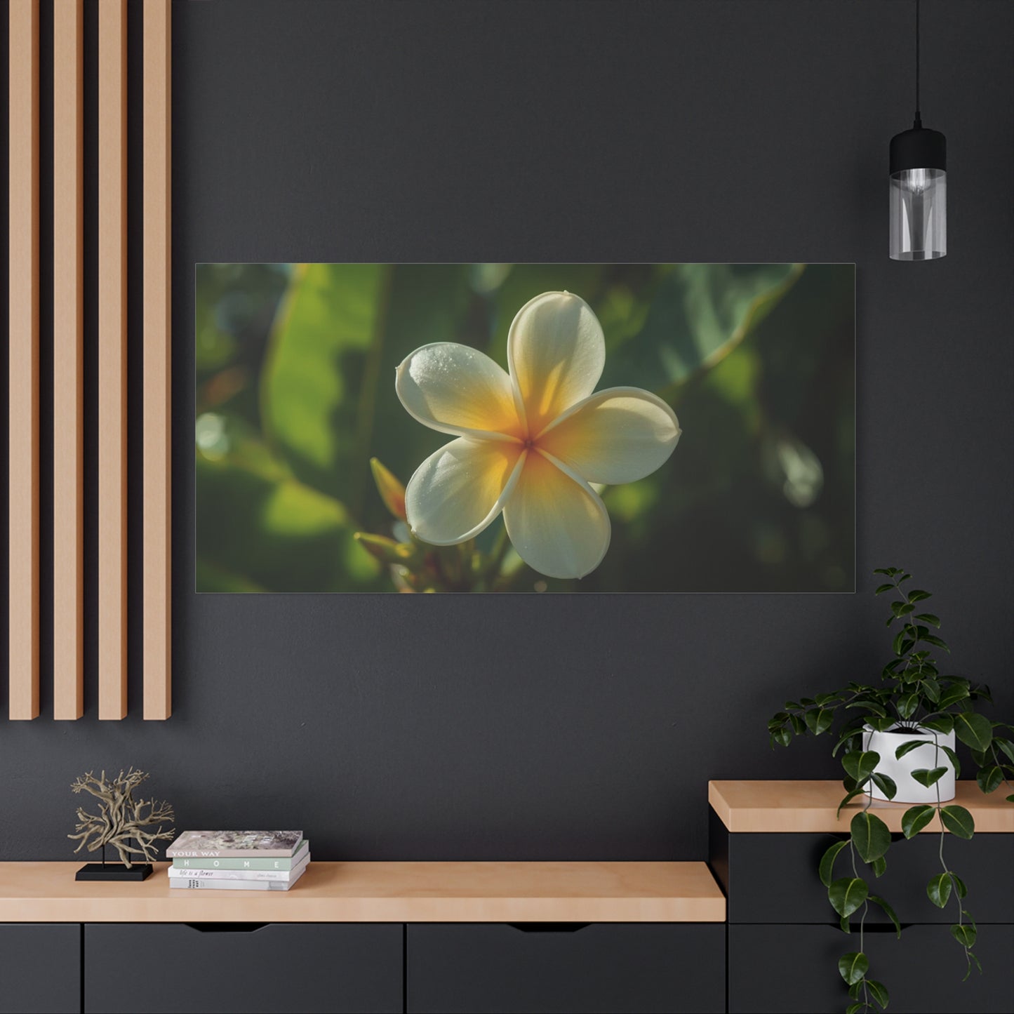 Plumeria Flower Canvas Wall Art - Tropical Floral Art Print, Soft Golden Light - Matte Cotton Art Print - Coastal Style, Bedroom Decoration, Bathroom Accent, Spa Inspired Decor - Ready to Hang