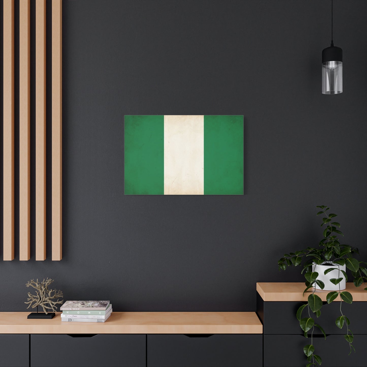 Nigeria Flag Canvas Wall Art - Vintage Green White Stripe National Print - Minimalist Patriotic Decor, Cotton Canvas Artwork, Living Room Wall Decor, Office Home Decoration - Bedroom Home Decoration