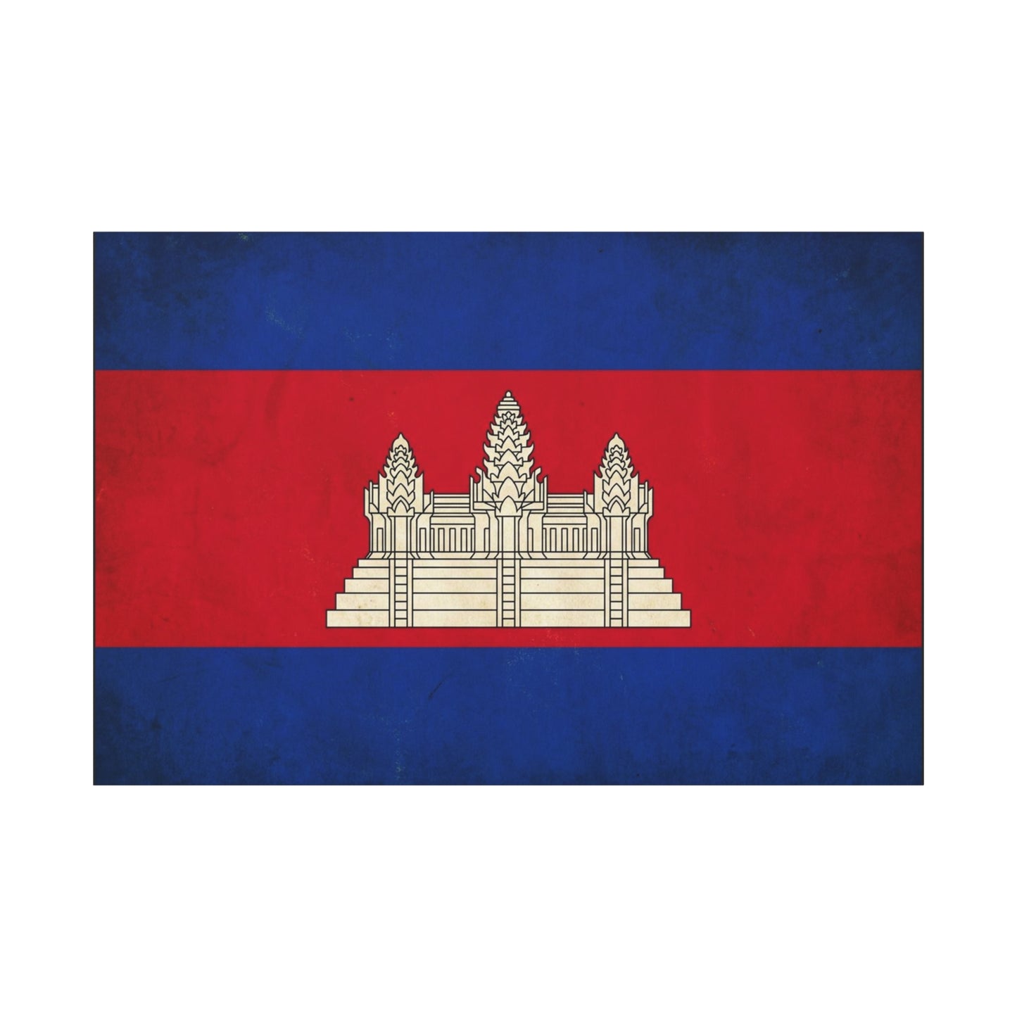 Cambodia Flag Canvas Wall Art - Khmer Temple Emblem Patriotic Print, Vintage National Decor - Textured Red Blue Banner Style - Living Room Wall Decor - Bedroom Home Decoration - Modern Farmhouse Style