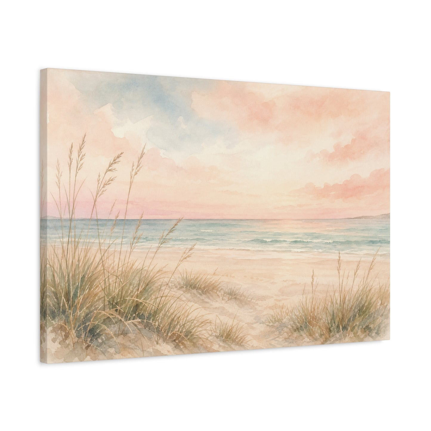Pastel Beach Dune Canvas Wall Art - Coastal Seascape Sunset Shore Grass Print - Soft Pink Blue Watercolor - Bedroom Wall Decor, Living Room Home Decoration - Bedroom Home Decoration - Ready to Hang