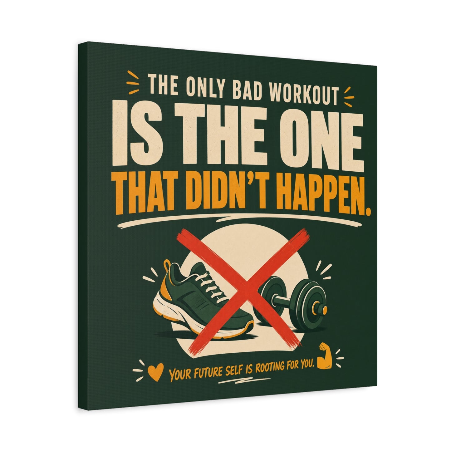 "The Only Bad Workout Is The One That Didn't Happen" Canvas Wall Art - Motivational Gym Quote Print, Retro Fitness Poster Style - Ready to Hang - Gym Wall Decor - Fitness Studio Art - HP Latex Print