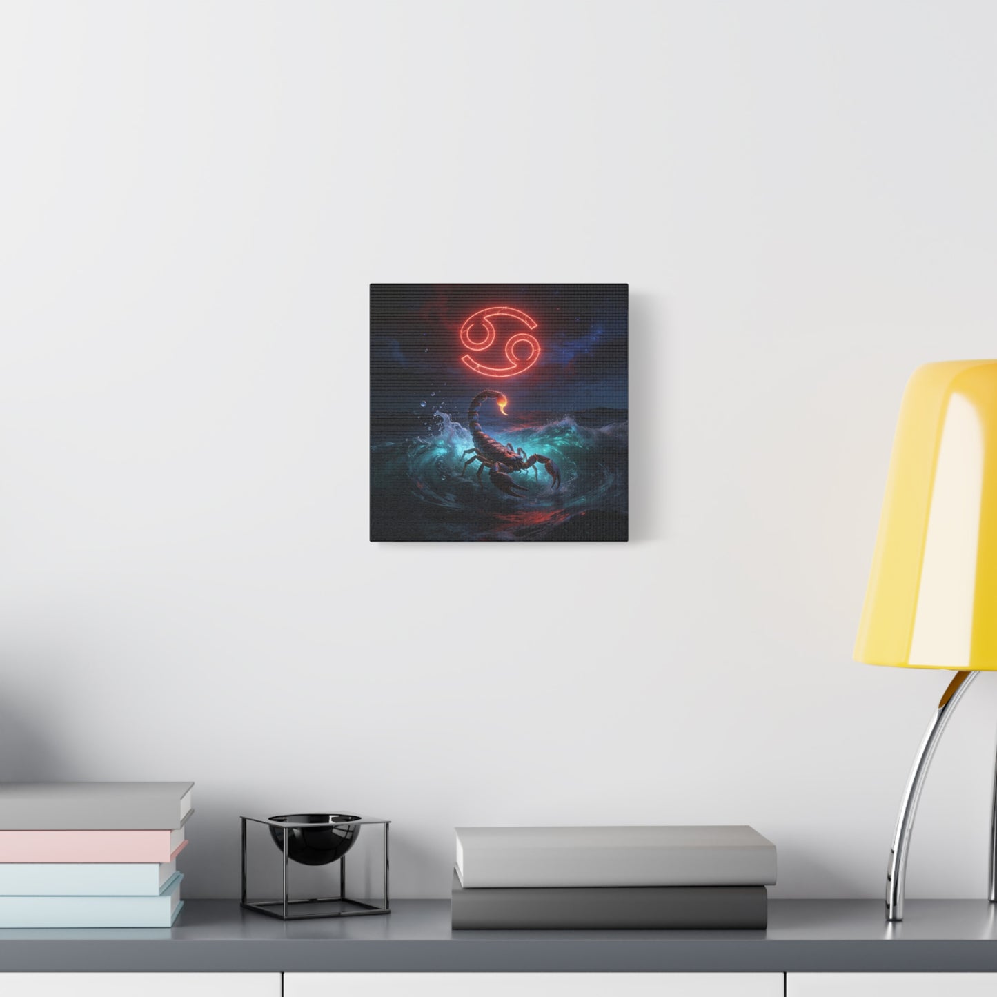 Cancer Zodiac Canvas Wall Art - Neon Crab Ocean Astrology Print, Celestial Night Seascape, Matte Canvas Decor, Bedroom Home Decoration, Living Room Wall Decor, Modern Space Style - Ready to Hang