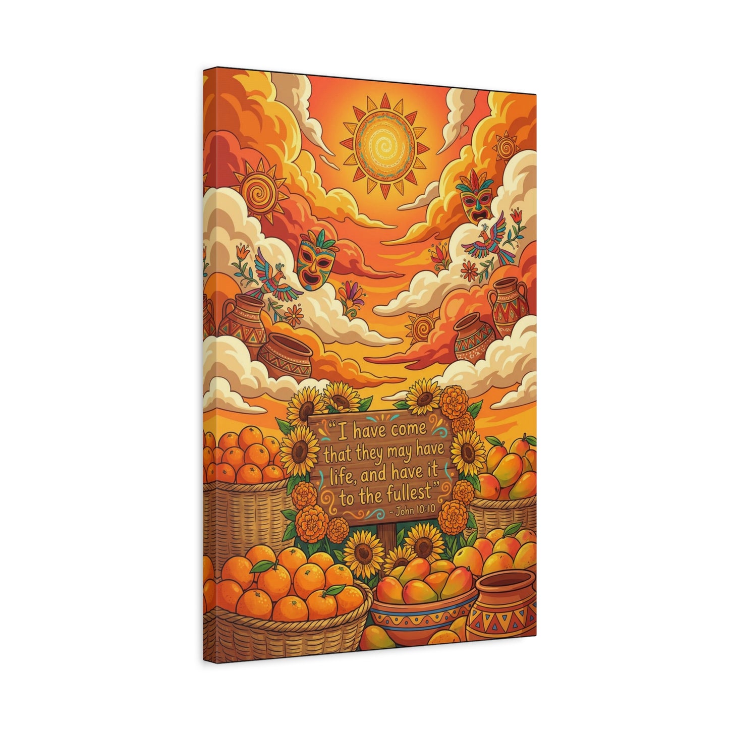 "I Have Come That They May Have Life, And Have It To The Fullest" Canvas Wall Art - John 10:10 Scripture Print, Sunflower Citrus Harvest Decor - Ready to Hang - Living Room Wall Decor - HP Latex Print