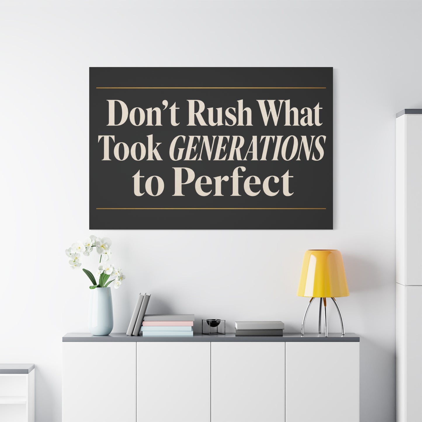 "Don't Rush What Took Generations To ideal" Typography Canvas Wall Art - Black And Gold Inspirational Quote Print - Modern Minimalist Wall Decor - Living Room Office Home Decoration - Ready to Hang