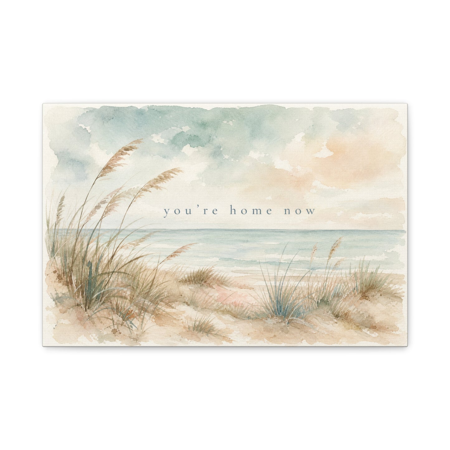 "You'Re Home Now" Coastal Canvas Wall Art - Beach Dune Watercolor Seascape - Soft Blue Beige Shore Scene - Traditional Coastal Style - Living Room Wall Decor, Bedroom Home Decoration - Ready to Hang