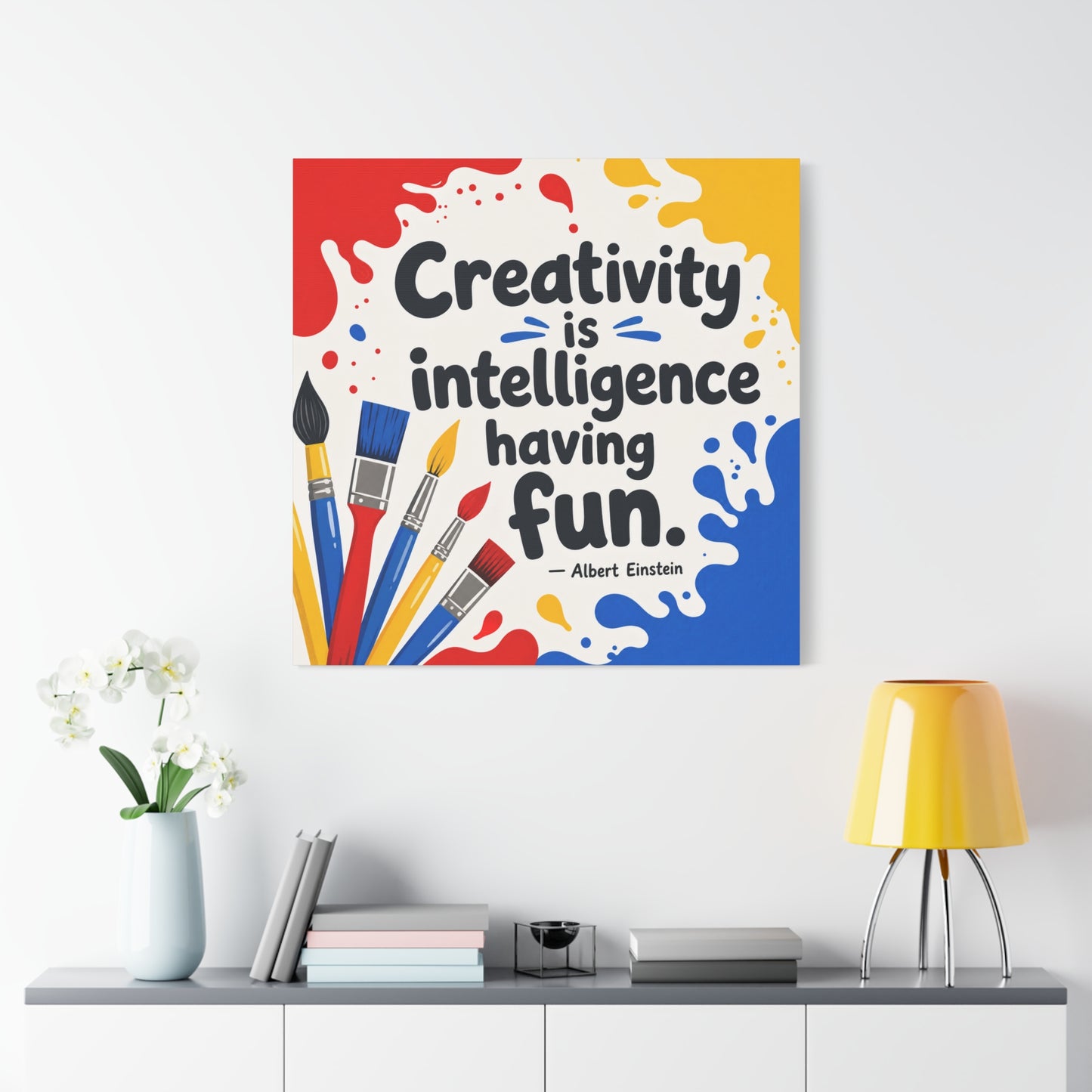 "Creativity Is Intelligence Having Fun." Albert Einstein Canvas Wall Art - Colorful Quote Print, Classroom Decor, Teacher Office Wall Hanging, Kids Playroom Home Decoration - Bedroom Home Decoration