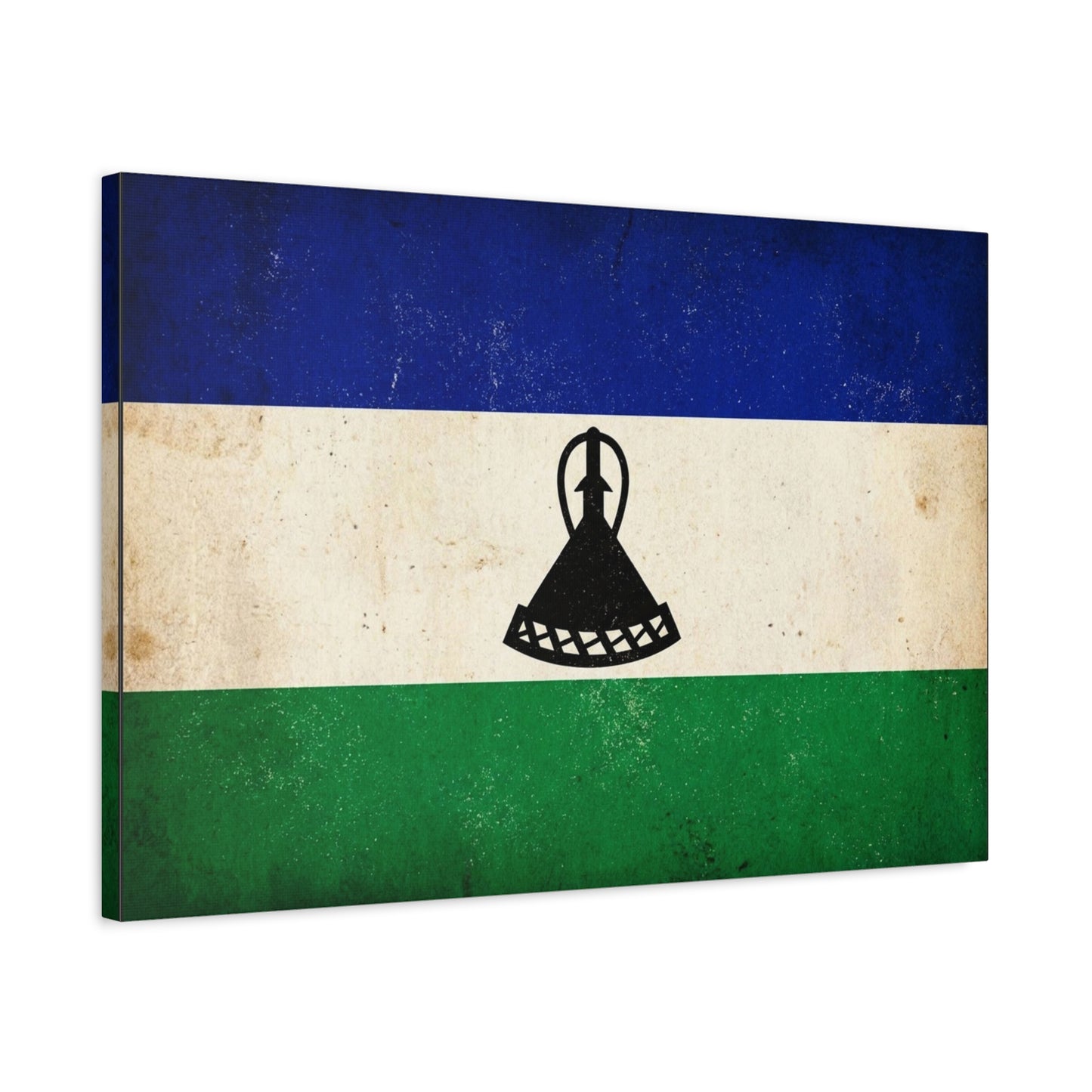 Lesotho Flag Canvas Wall Art - Vintage Blue White Green Tricolor With Basotho Hat Emblem, Distressed National Banner Print - Rustic Patriotic Decor For Living Room Bedroom Office - Office Wall Art