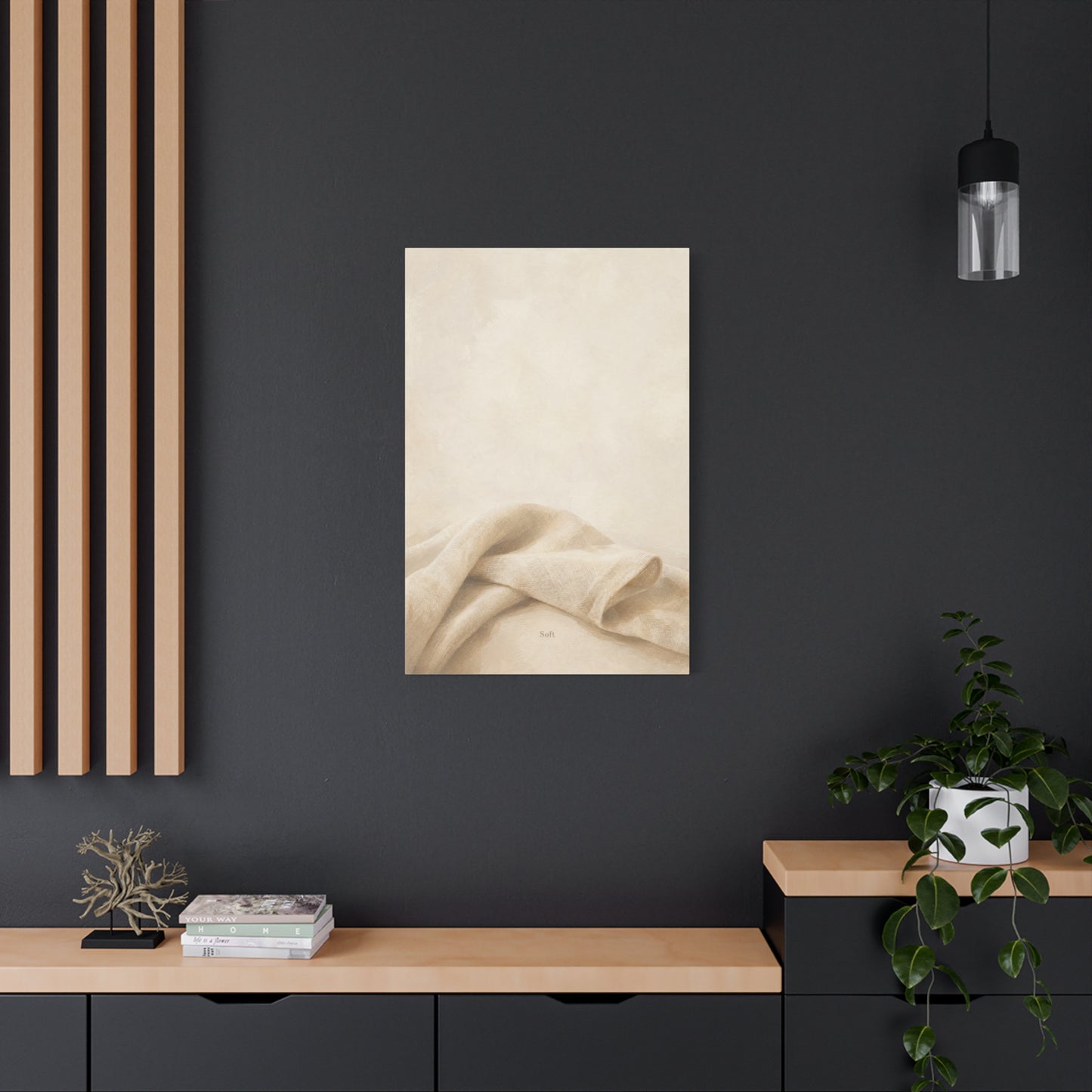 "Soft" Neutral Fabric Canvas Wall Art - Beige Linen Drapery Print, Minimalist Contemporary Decor - Cotton Art Print For Bedroom Living Room, Japandi Wall Decor Home Decoration - Modern Farmhouse Style