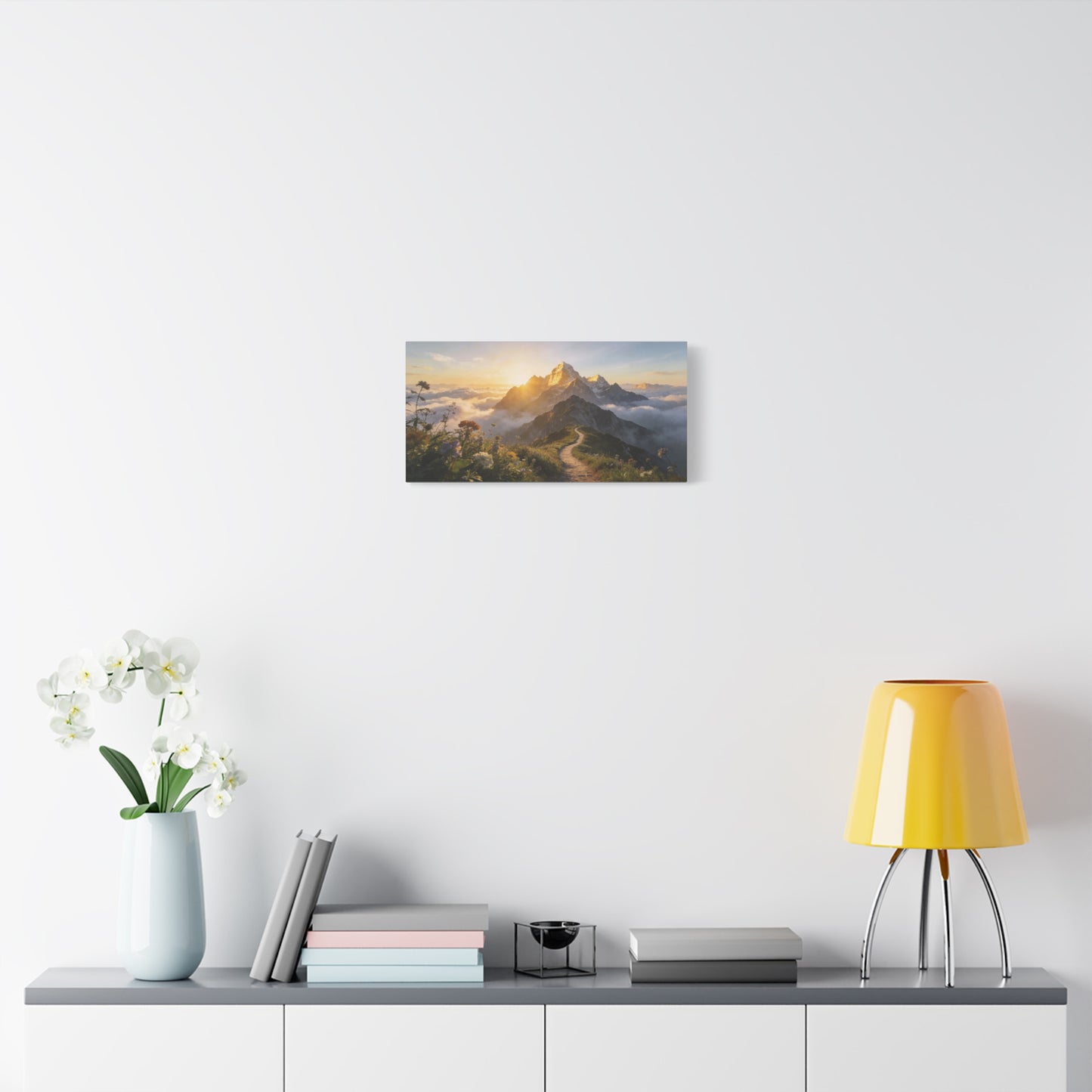 Mountain Sunrise Canvas Wall Art - Alpine Path, Wildflower Meadow, Golden Peak Landscape Print - Matte Scenic Nature Decor - Living Room Wall Decor, Bedroom Home Decoration - Bedroom Home Decoration