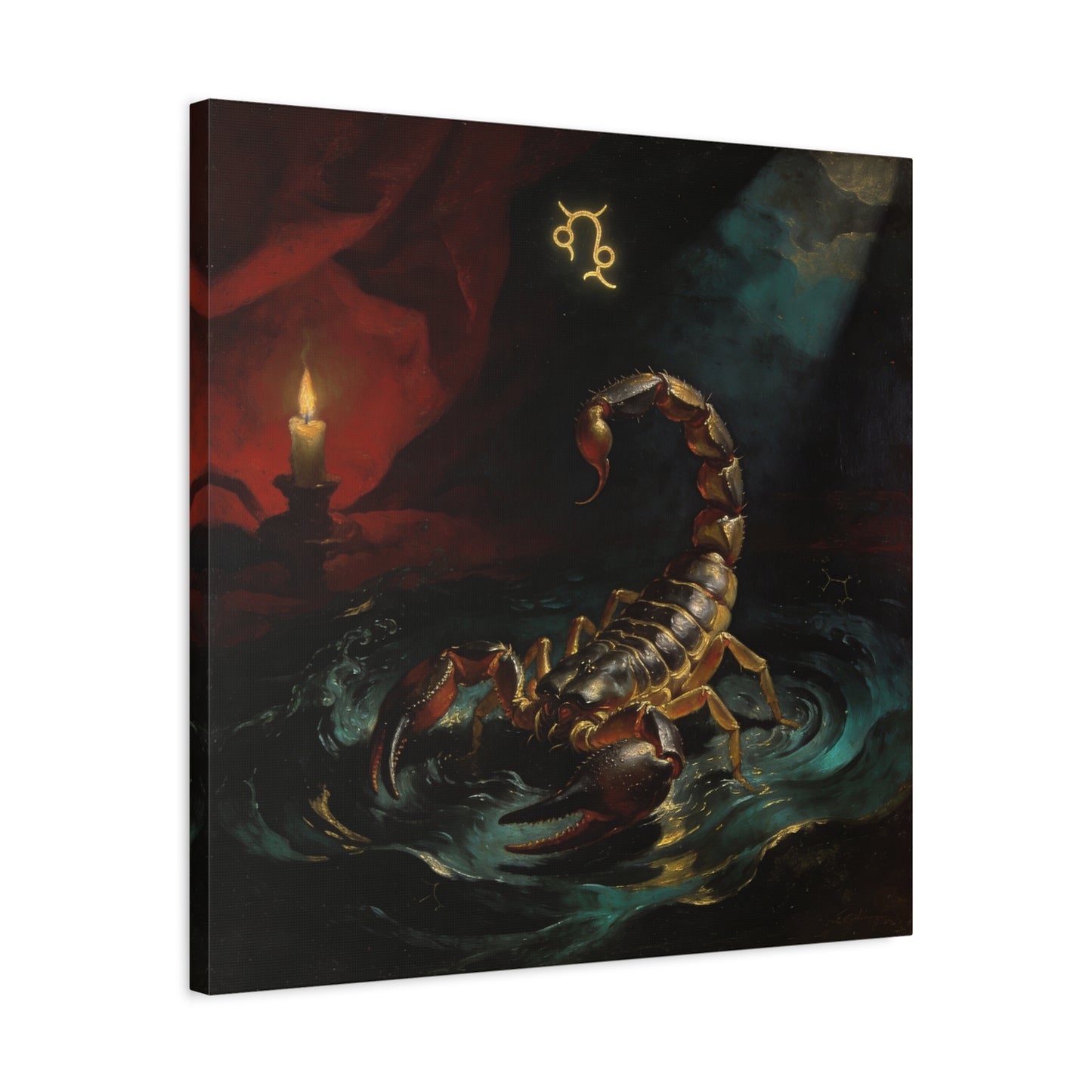 Scorpion Zodiac Canvas Wall Decor - Candlelit Astrology Painting, Dark Vintage Gothic Print - Matte Cotton Canvas, Mysterious Maximalist Style - Bedroom Decoration, Study Accent - Office Wall Art