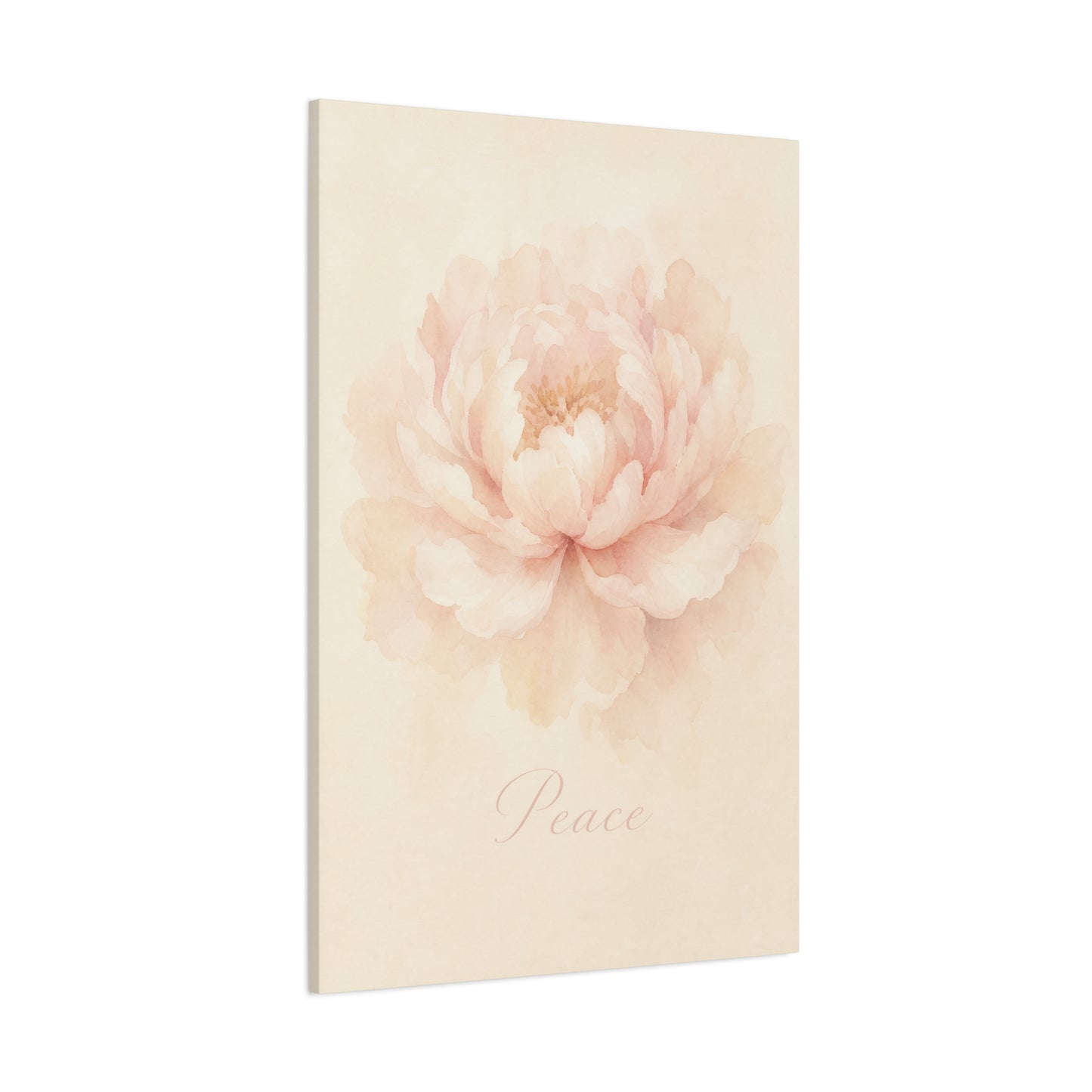 "Peace" Peony Canvas Wall Art - Blush Floral Watercolor Print, Minimalist Bedroom Home Decoration, Soft Botanical Wall Decor, Nursery Accent - Bedroom Home Decoration - Modern Farmhouse Style