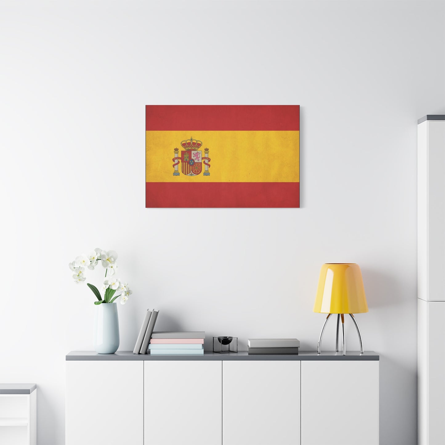 Spain Flag Canvas Wall Art - Spanish Coat Of Arms Print, Vintage Patriotic Decor - Textured Cotton Look, Traditional Style - Living Room Home Decoration - Living Room Wall Decor - Ready to Hang