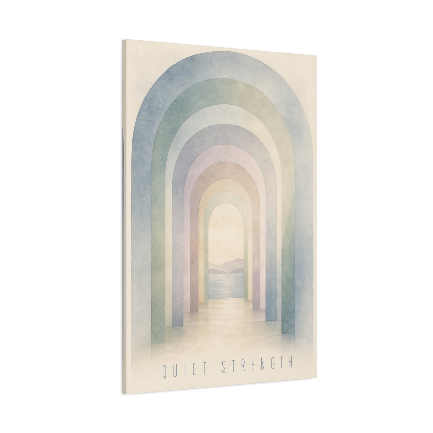 "Quiet Strength" Rainbow Arch Canvas Wall Art - Pastel Abstract Landscape Print, Minimalist Boho Home Decor - Serene Bedroom Wall Hanging, Nursery Room Decoration, Meditation Space - Ready to Hang