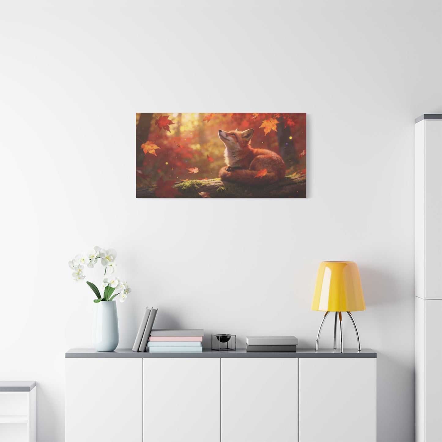 Red Fox Canvas Wall Art - Autumn Forest Wildlife Animal Print, Warm Golden Light, Gallery Wrapped Stretched Canvas - Rustic Woodland Style, Living Room Wall Decor Bedroom Decoration - Ready to Hang