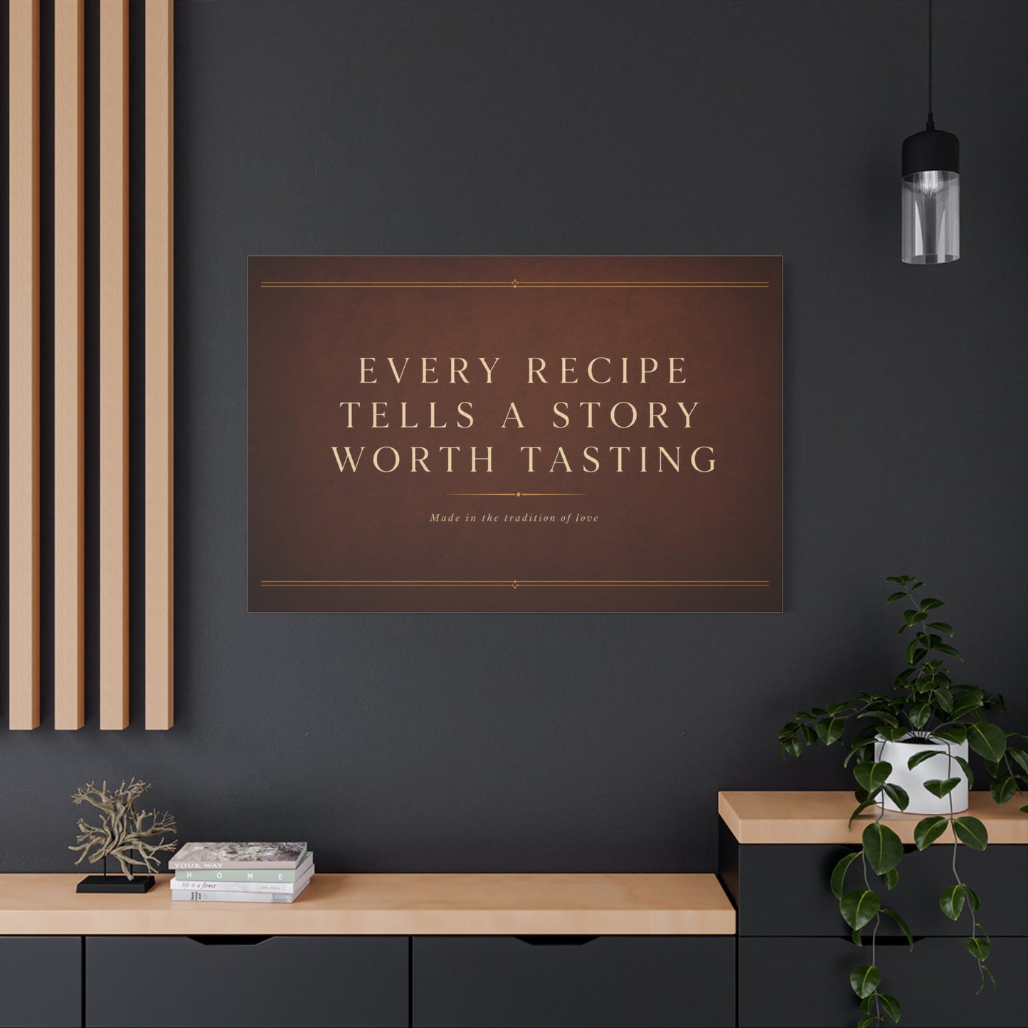 "Every Recipe Tells A Story Worth Tasting" Canvas Wall Art - Kitchen Quote Typography Decor - Brown Minimalist Farmhouse Style - Dining Room Home Decoration - Living Room Wall Decor - Ready to Hang