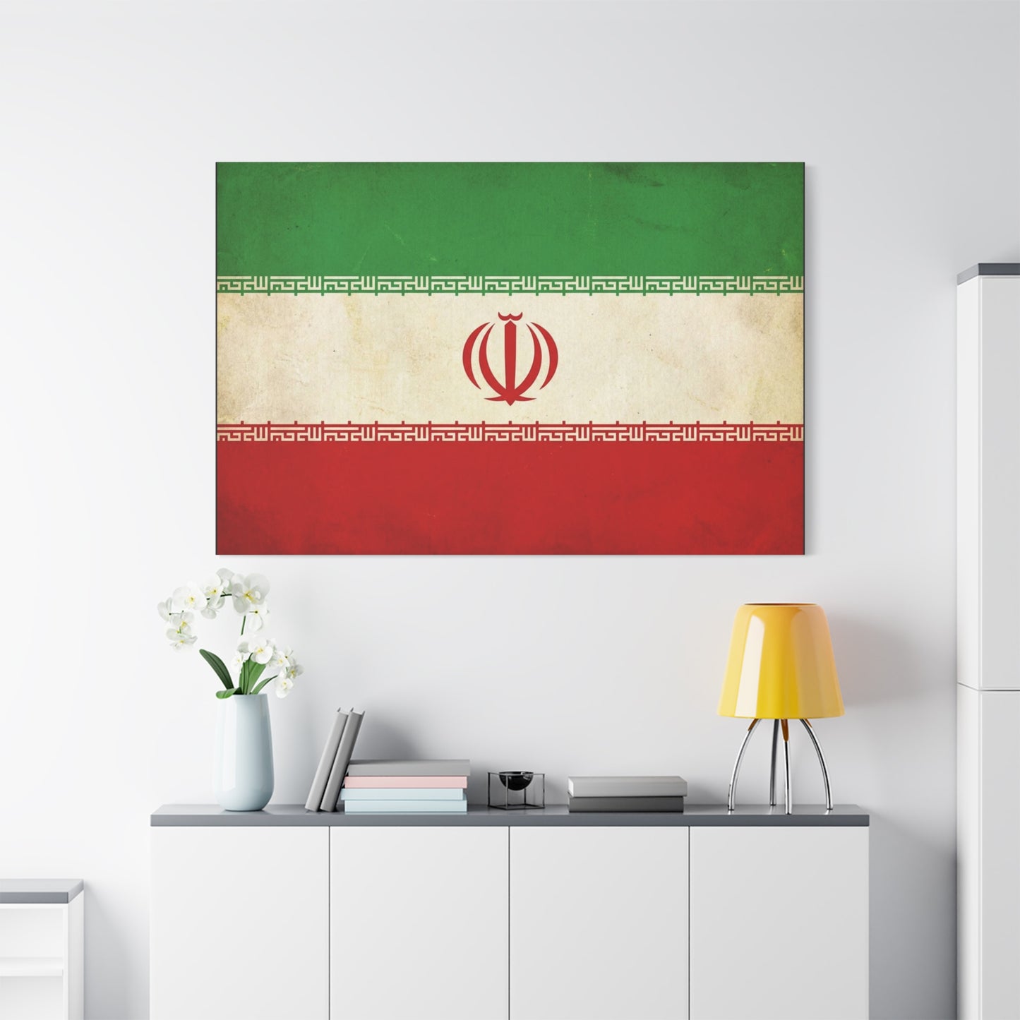 Iran Flag Canvas Wall Art - Vintage Persian Banner Print, Distressed Tricolor Emblem Design - Matte Cotton Artwork - Living Room Wall Decor, Office Art, Dorm Home Accent - Bedroom Home Decoration