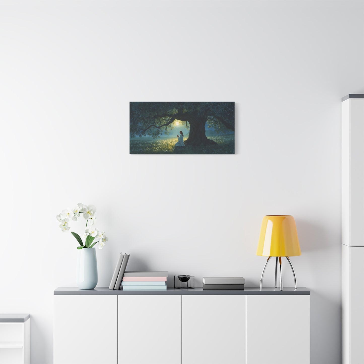 Jesus Praying In Gethsemane Canvas Wall Art - Moonlit Olive Tree Scene, Christian Wall Decor - Matte Cotton Print - Traditional Religious Style For Living Room Bedroom Office - Bedroom Home Decoration