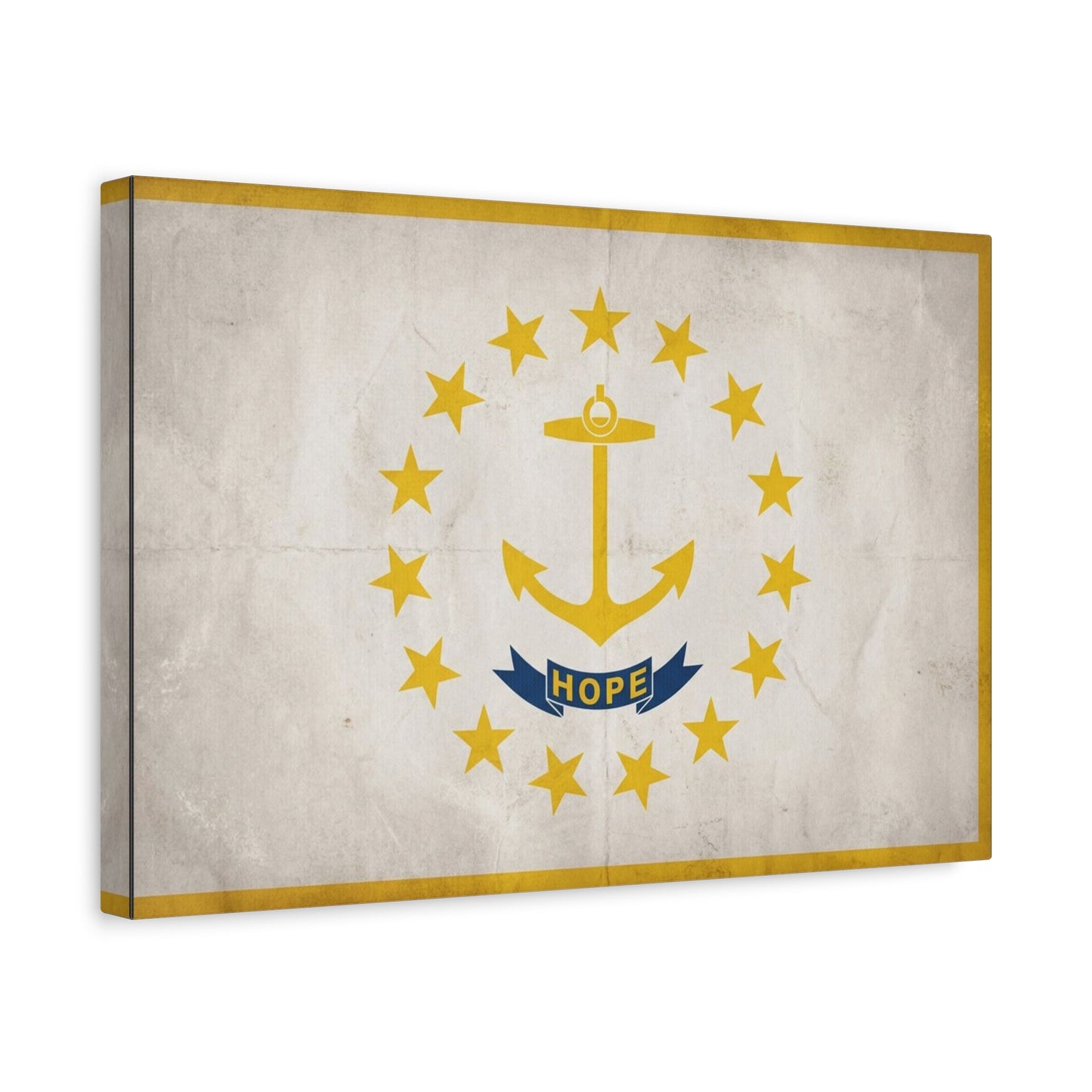 "HOPE" Rhode Island Flag Canvas Wall Art - Anchor And Stars State Print, Vintage Nautical Decor - Minimalist Gold Blue Design - Living Room Wall Decor - Bedroom Home Decoration - Cozy Reading Nook Art