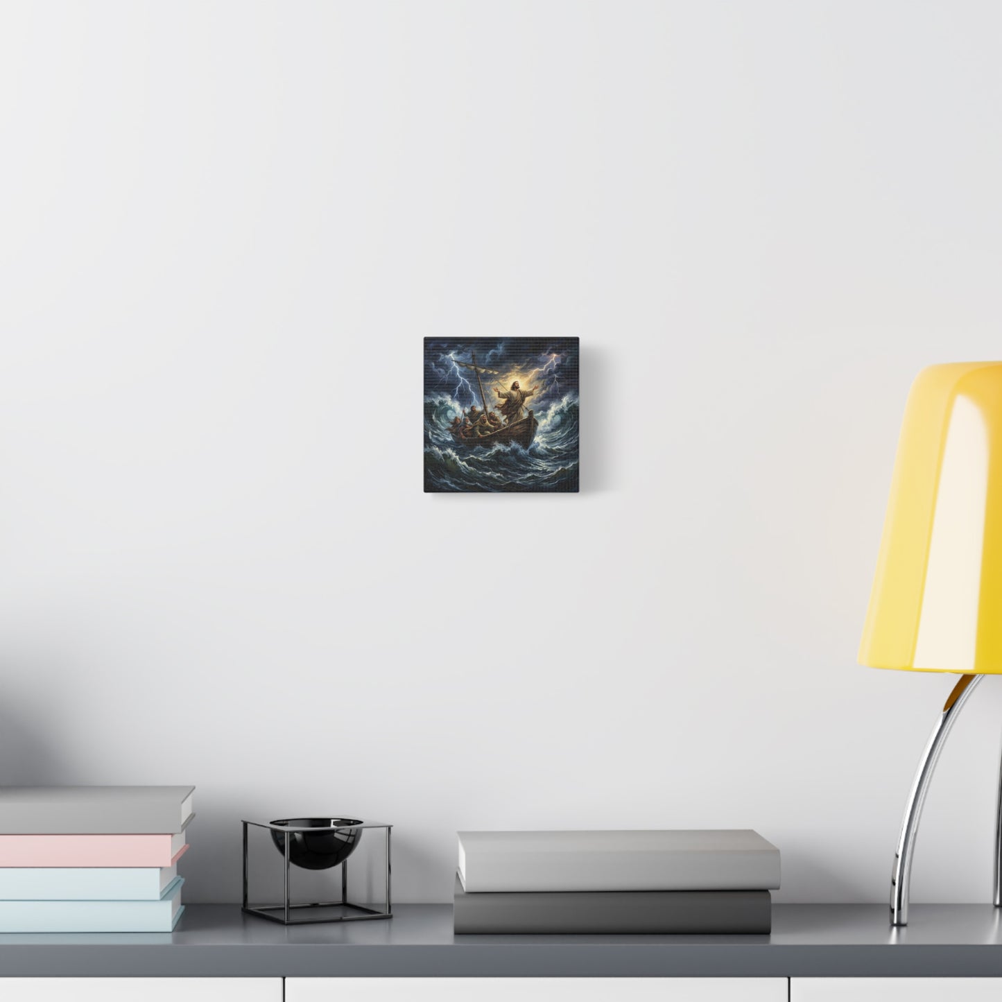 Jesus Calming The Storm Canvas Wall Art - Bible Boat Sea Scene, Dramatic Lightning Waves - Cotton Matte Print - Traditional Religious Decor For Living Room Office Bedroom - Living Room Wall Decor