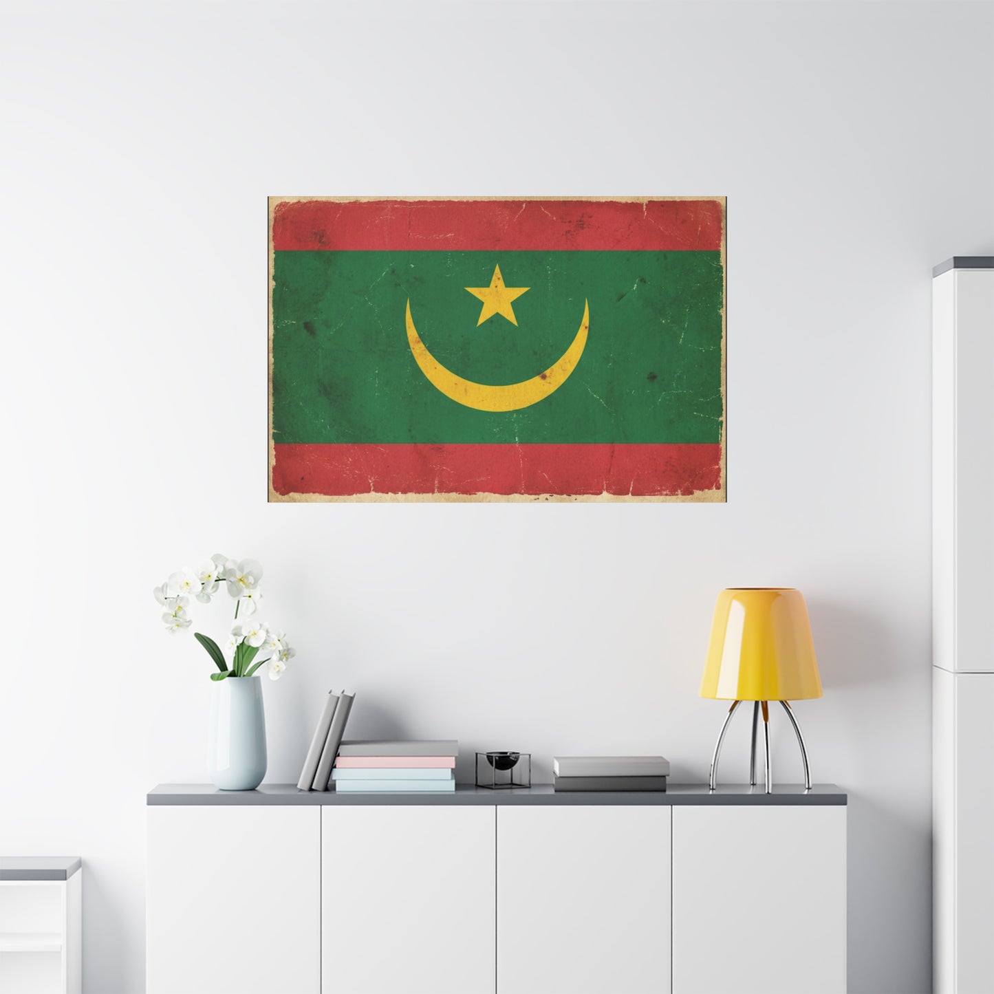 Mauritania Flag Canvas Wall Art - Vintage Crescent Star Country Print - Distressed Green Red Gold Design - Cultural Pride Decor For Living Room - Bedroom Home Decoration - Living Room Wall Decor
