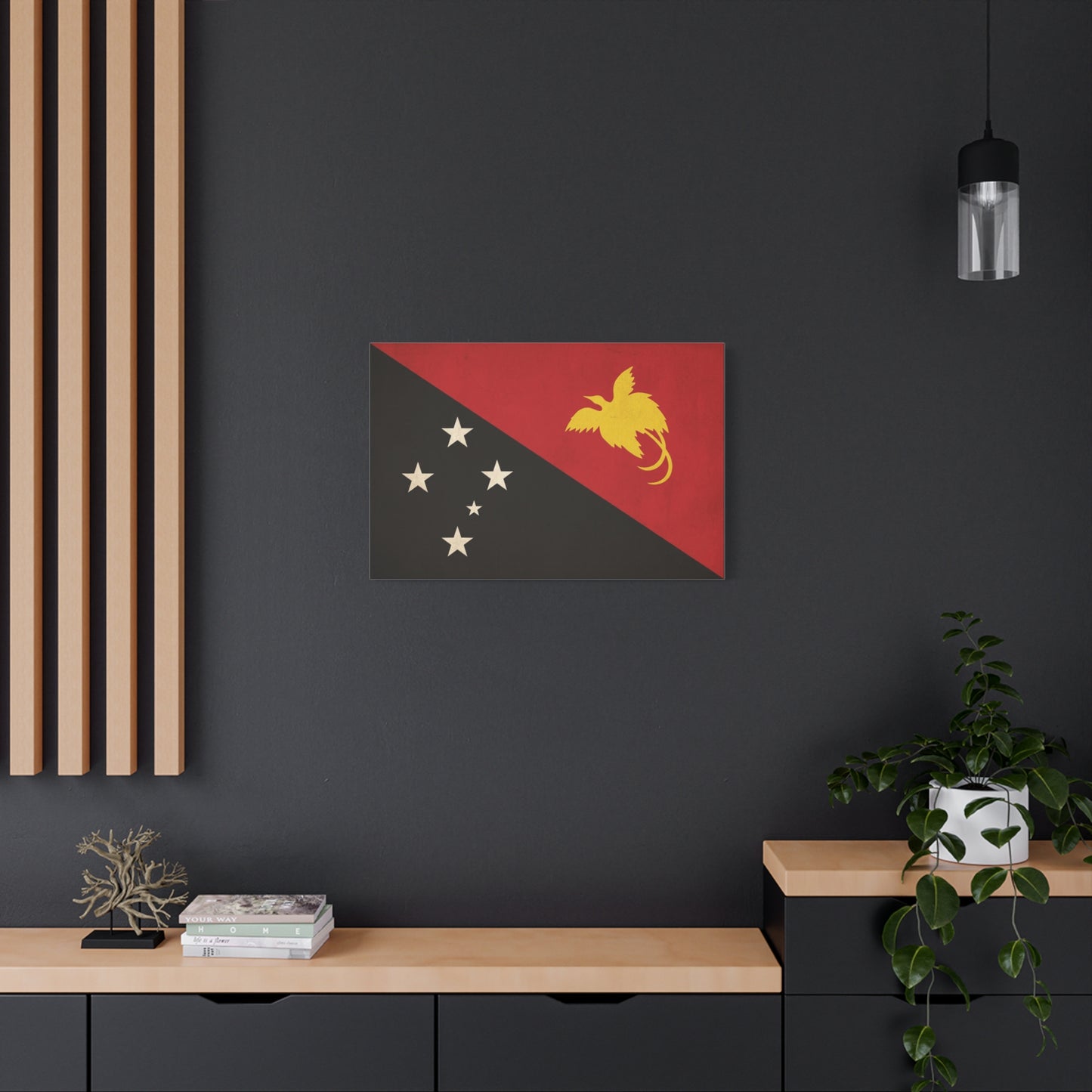 Papua New Guinea Flag Canvas Wall Art - Red Black Bird Of Paradise Southern Cross Print - Vintage National Pride Decor - Living Room Wall Decor - Bedroom Home Decoration - Bedroom Home Decoration
