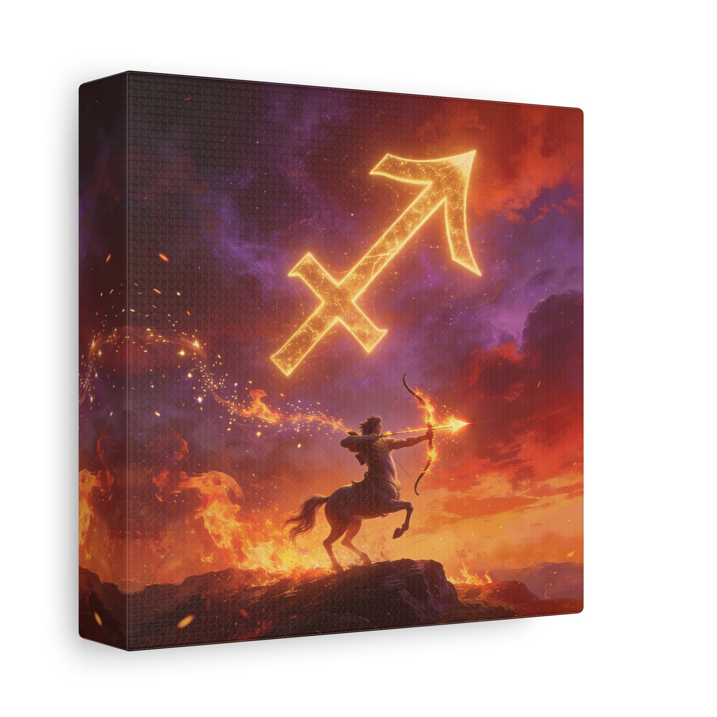 Sagittarius Zodiac Canvas Wall Art - Fiery Centaur Archer Astrology Print, Glowing Constellation Symbol - Matte Canvas Decor - Fantasy Style For Bedroom, Office Wall Art - Bedroom Home Decoration