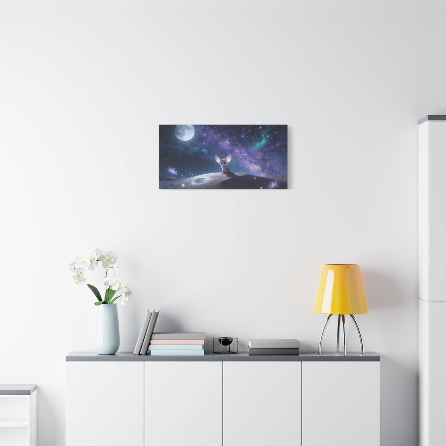 Fennec Fox Canvas Wall Art - Moonlit Galaxy Desert Scene, Celestial Nursery Decor - Dreamy Matte Canvas Print - Whimsical Fantasy Style - Bedroom Wall Decor, Kids Room Accent - Bedroom Home Decoration