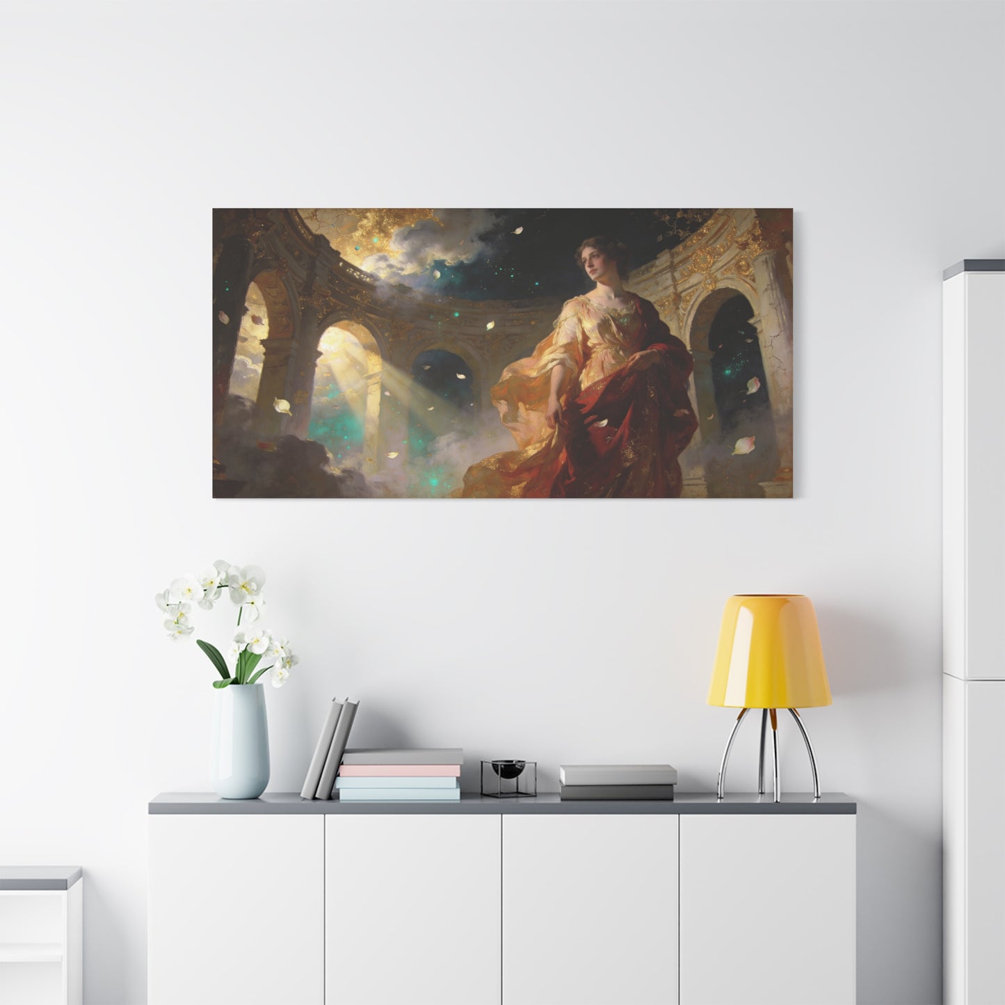 Ethereal Woman In Gilded Ruins Canvas Wall Art - Romantic Classical Painting, Golden Light, Cotton Art Print, Contemporary Style - Living Room Wall Decor, Bedroom Home Decoration - Ready to Hang