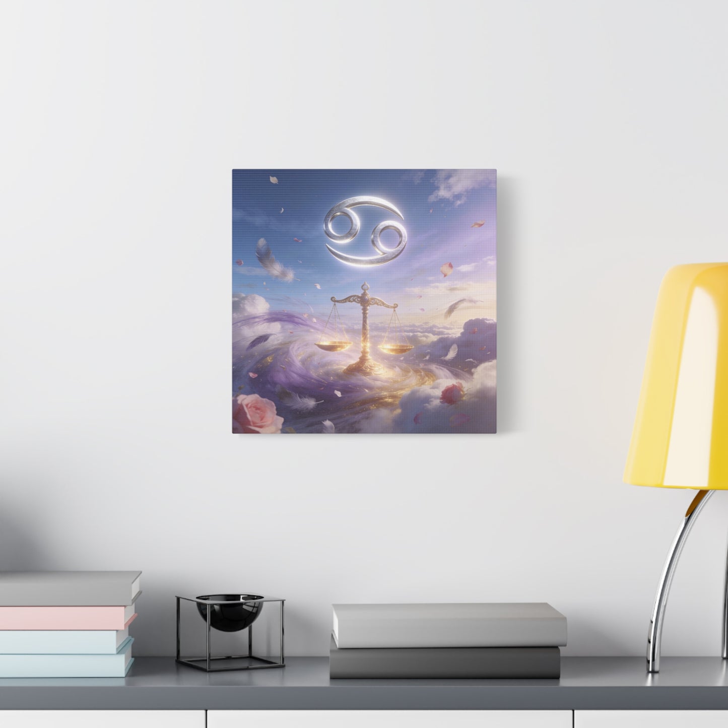 Cancer Zodiac Canvas Wall Art - Celestial Crab Symbol, Golden Libra Scales, Dreamy Sky - Matte Canvas Print, Contemporary Astrology Decor - Bedroom Wall Accent, Meditation Space - Ready to Hang