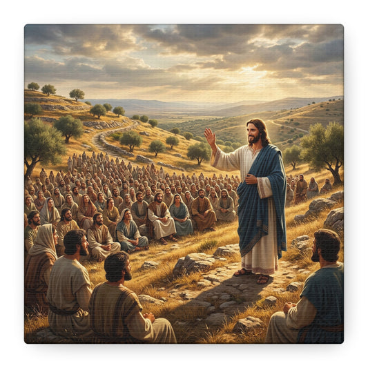 Jesus Teaching Multitude Canvas Wall Art - Biblical Hillside Sermon Scene, Matte Cotton Print - Traditional Christian Decor - Living Room Wall Decor, Bedroom Home Decoration, Office Art