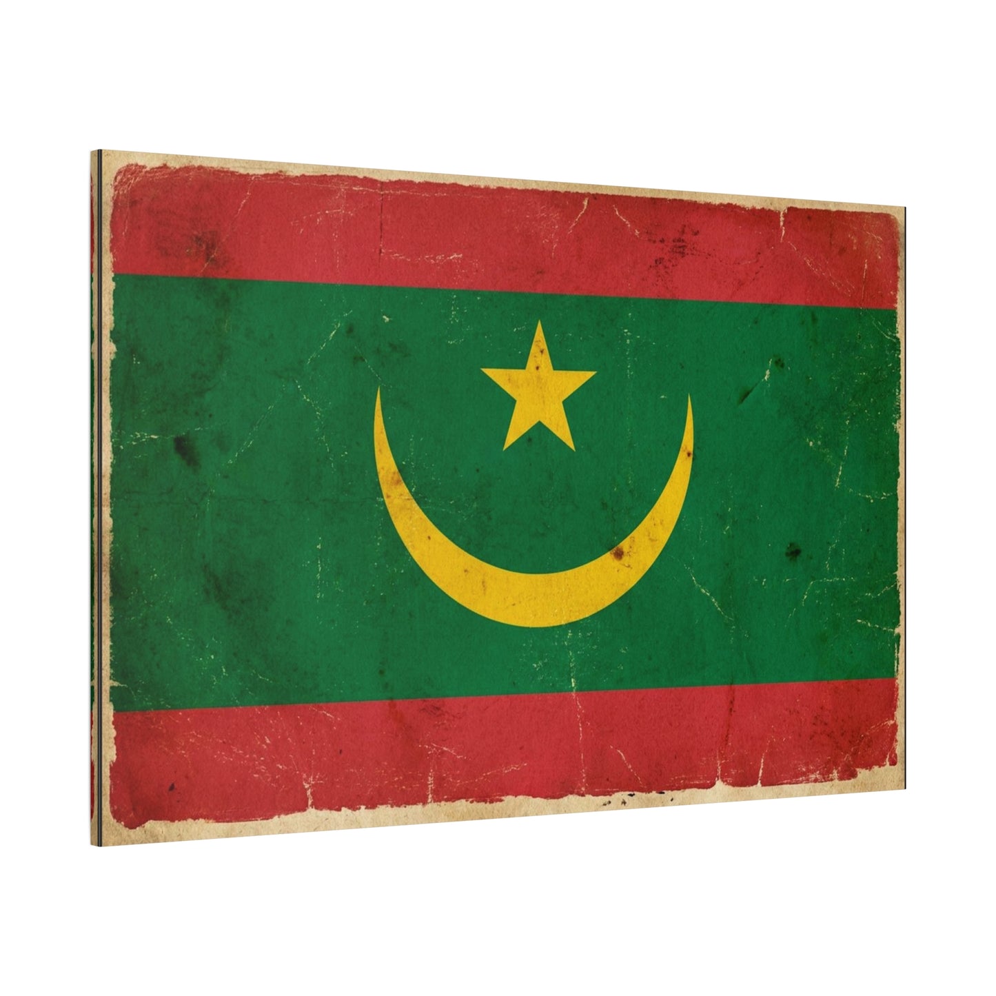 Mauritania Flag Canvas Wall Art - Vintage Crescent Star Country Print - Distressed Green Red Gold Design - Cultural Pride Decor For Living Room - Bedroom Home Decoration - Living Room Wall Decor