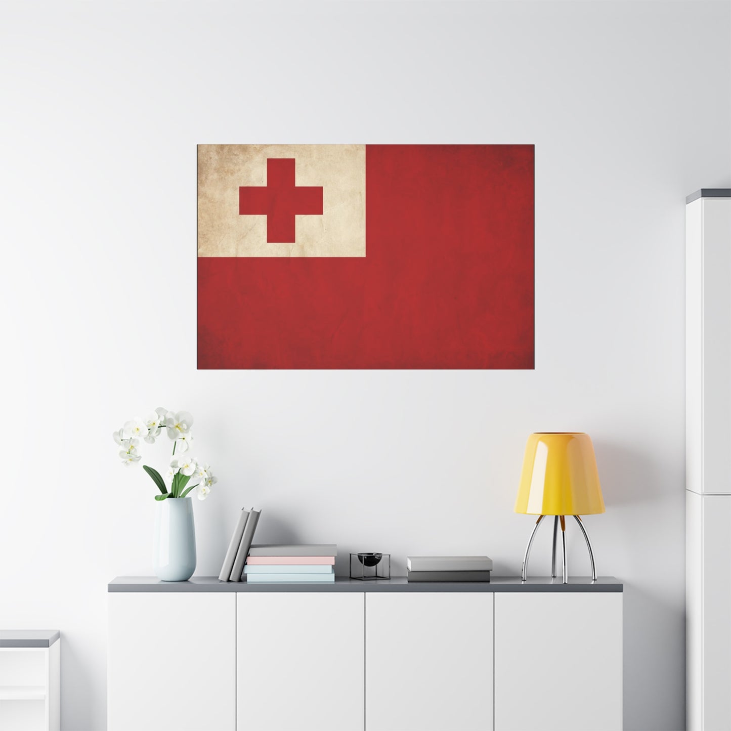 Tonga Flag Canvas Wall Art - Vintage Red Cross National Banner Print, Matte Cotton Decor - Traditional Patriotic Style - Living Room Home Decoration - Living Room Wall Decor - Bedroom Home Decoration