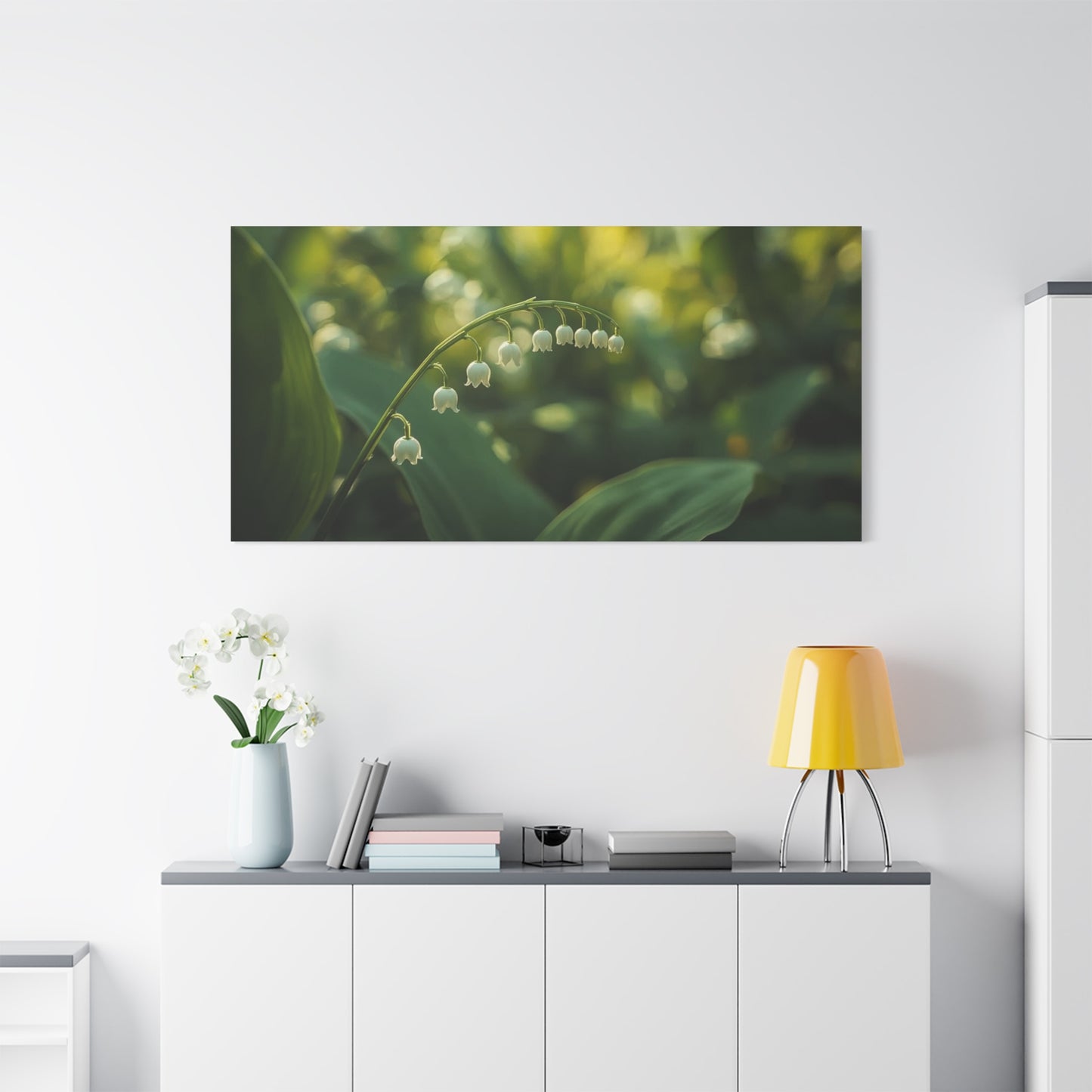 Lily Of The Valley Canvas Wall Art - Botanical Floral Close Up, Soft Green Bokeh - Matte Cotton Art Print, Traditional Style - Bedroom Decoration, Bathroom Accent, Spa Wall Decor - Ready to Hang