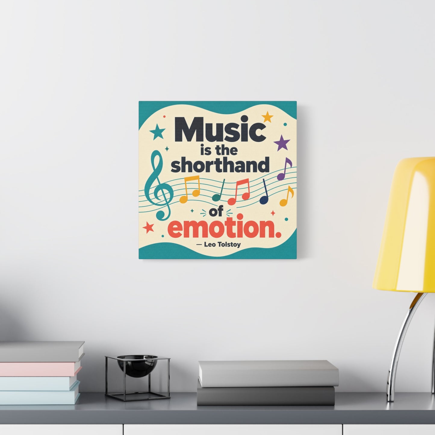 "Music Is The Shorthand Of Emotion." Leo Tolstoy Canvas Wall Art - Colorful Typography Quote Print, Music Teacher Classroom Decor, Kids Room Home Decoration, Modern Wall Hanging - Ready to Hang