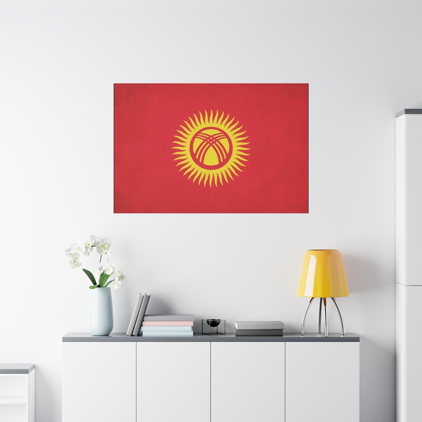 Kyrgyzstan Flag Canvas Wall Art - Red Sun Tunduk Emblem Print Picture - Minimalist Patriotic Wall Decor, Modern Home Decoration, Living Room Accent, Office Art - Bedroom Home Decoration