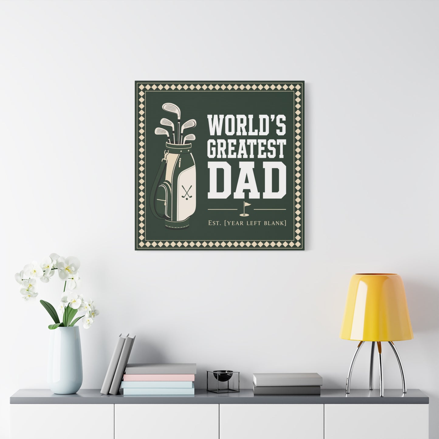 "World's Greatest Dad" Golf Canvas Wall Art - Personalized Father Quote Print, Green Vintage Sports Decor - Typography Illustration - Office Wall Decor - Ready to Hang - Bedroom Home Decoration