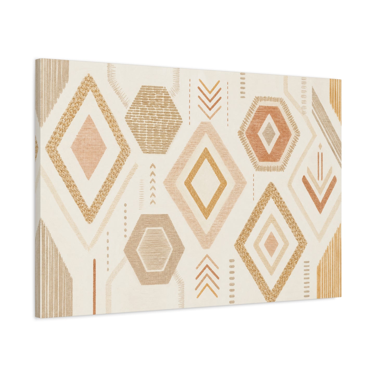 Neutral Geometric Canvas Wall Art - Boho Diamond And Hexagon Abstract Pattern - Beige Terracotta Modern Decor - Minimalist Living Room Decoration, Bedroom Accent, Contemporary Office Style