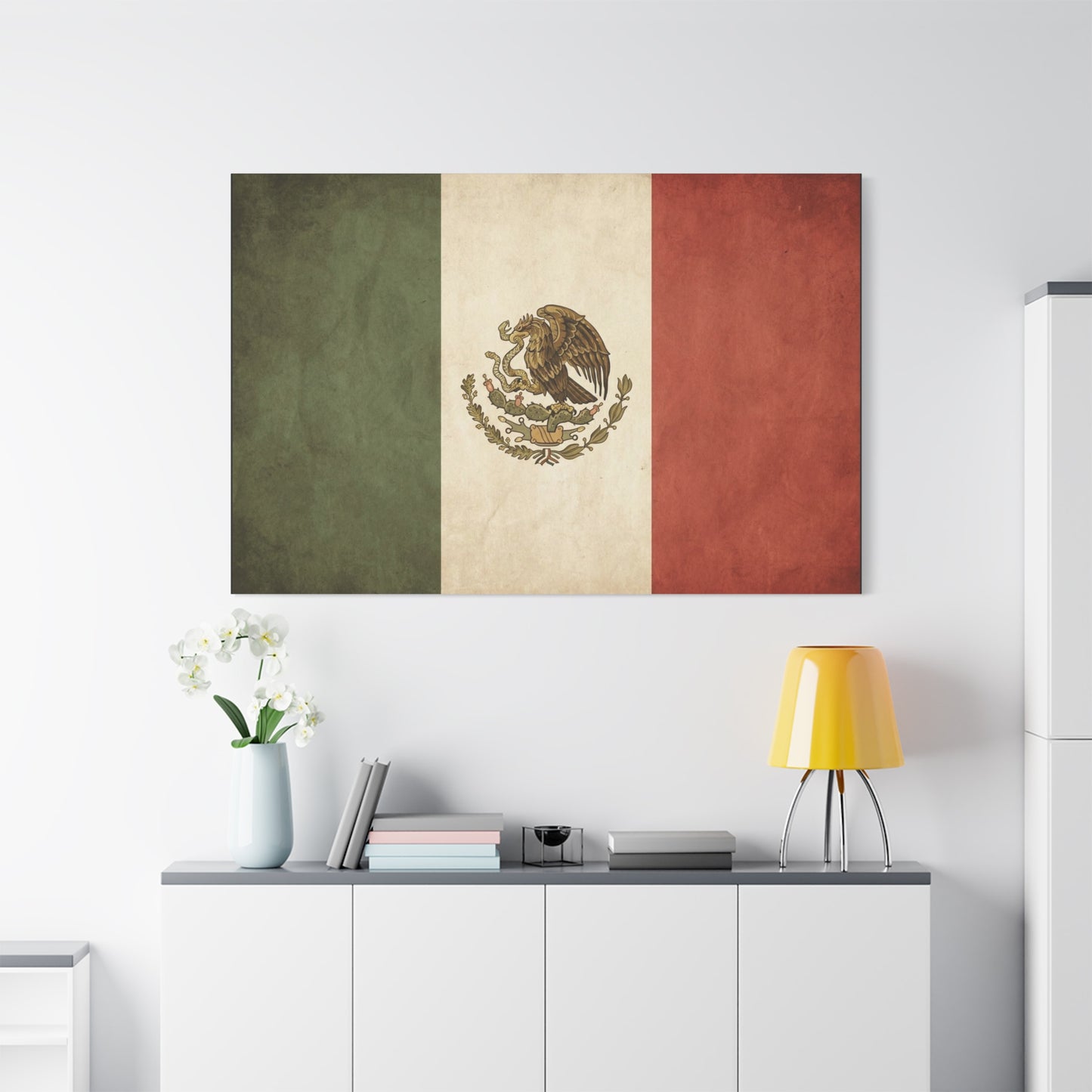 Vintage Mexico Flag Canvas Wall Art - Mexican Eagle Emblem Tricolor Print - Rustic Patriotic Decor, Distressed Cotton Canvas, Living Room Wall Decor, Office Art - Modern Farmhouse Style