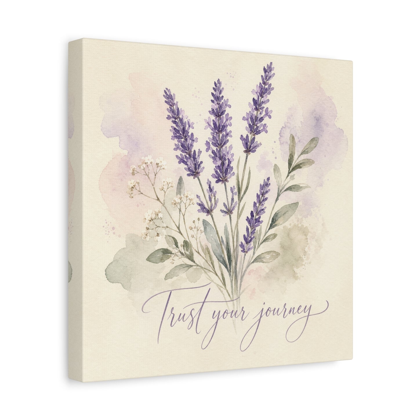 "Trust Your Journey" Lavender Canvas Wall Art - Watercolor Botanical Floral Decor - Soft Purple Sage Green Bouquet, Inspirational Bedroom Wall Decor, Farmhouse Office Home Decoration - Ready to Hang