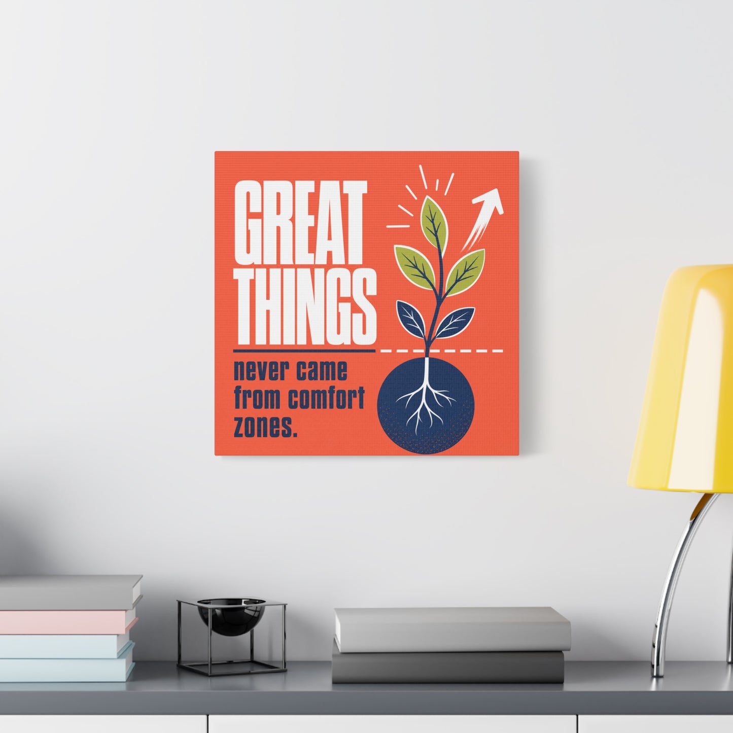 "Great Things Never Came From Comfort Zones" Typography Canvas Wall Art - Motivational Quote Print, Modern Orange Blue Office Decor, Bedroom Home Decoration - Office Wall Art - Bedroom Home Decoration