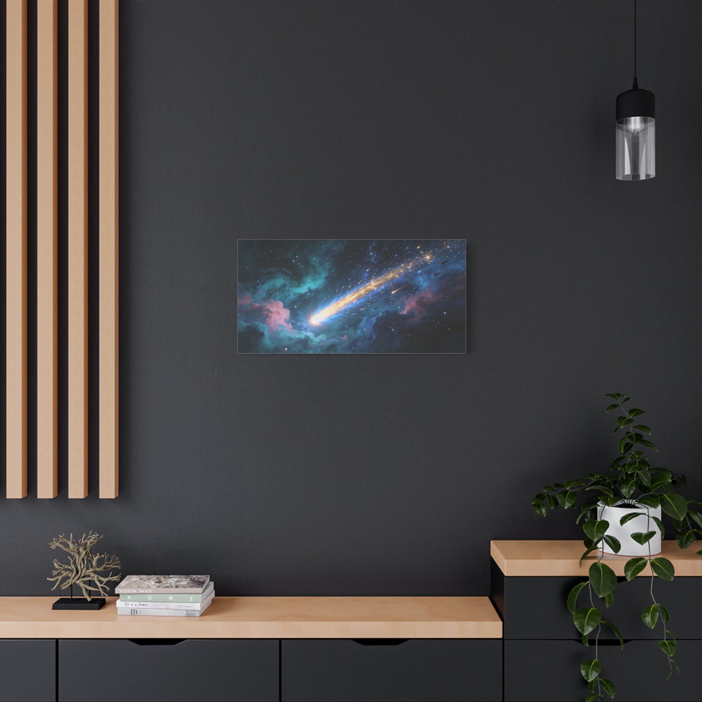 Comet Galaxy Canvas Wall Art - Cosmic Nebula Starfield, Abstract Space Artwork - Matte Cotton Print, Contemporary Celestial Style - Living Room Wall Decor, Office Art - Bedroom Home Decoration