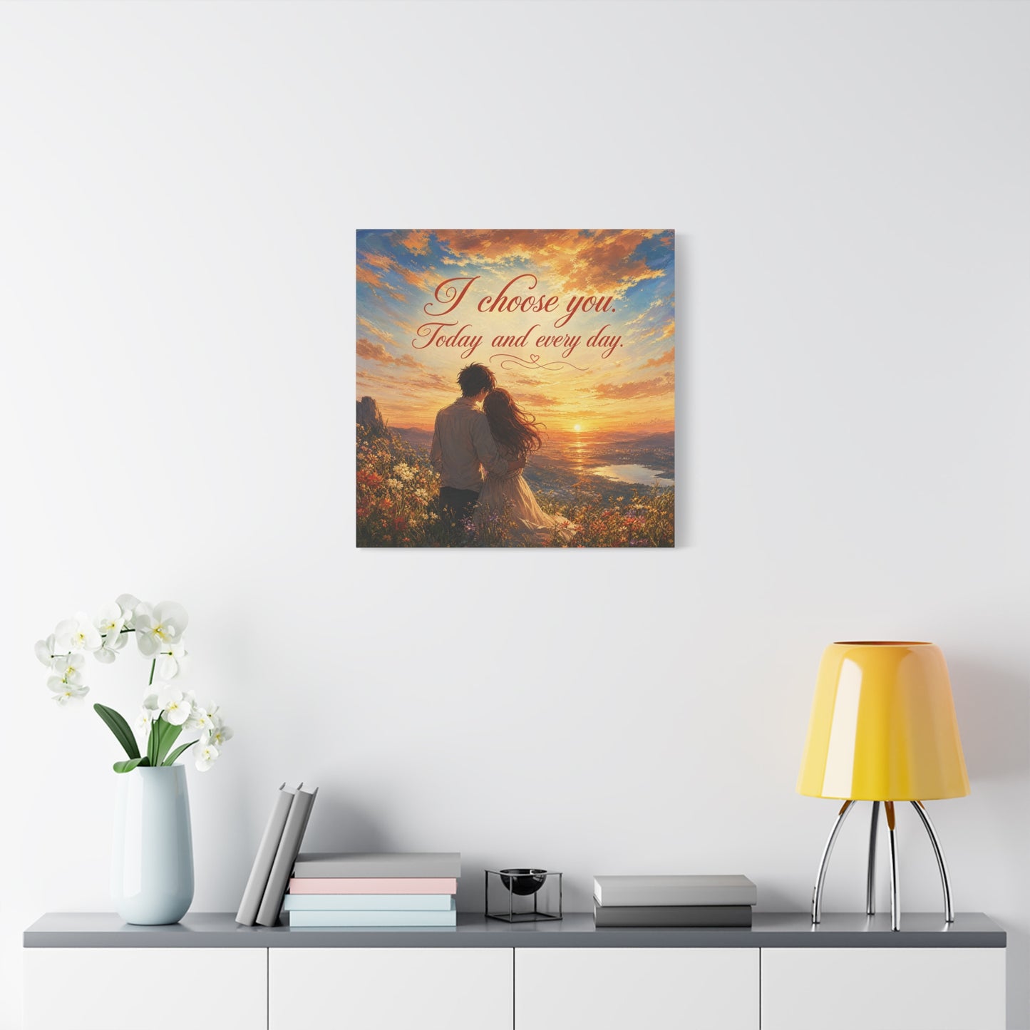 "I Choose You. Today And Every Day." Romantic Couple Canvas Wall Art - Sunset Love Quote Print, Golden Sky Landscape, Bedroom Wall Decor, Living Room Home Decoration - Ready to Hang - Ready to Hang