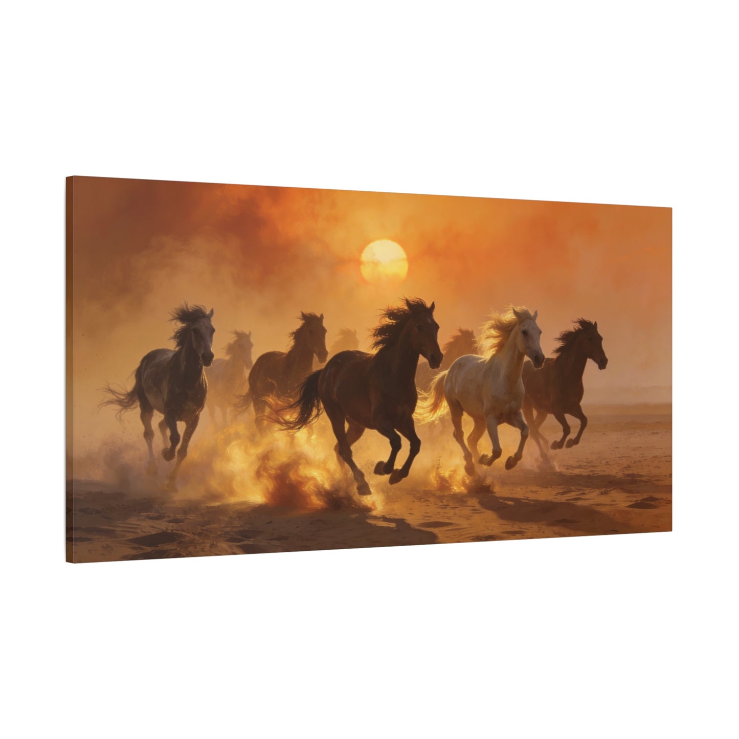 Running Horses Canvas Wall Art - Sunset Desert Herd, Golden Dust Motion - Matte Cotton Print, Contemporary Western Style - Living Room Wall Decor, Bedroom Home Decoration - Bedroom Home Decoration