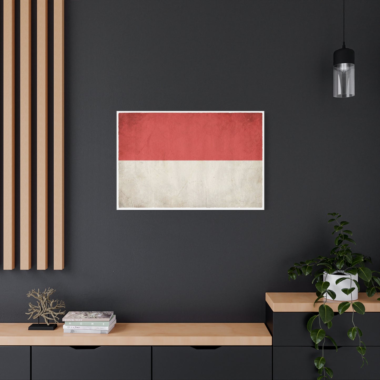 Indonesia Flag Canvas Wall Art - Vintage Red And White Banner Print, Minimalist Patriotic Decor - Matte Cotton Artwork - Living Room Wall Decor, Office Art, Dorm Accent - Bedroom Home Decoration