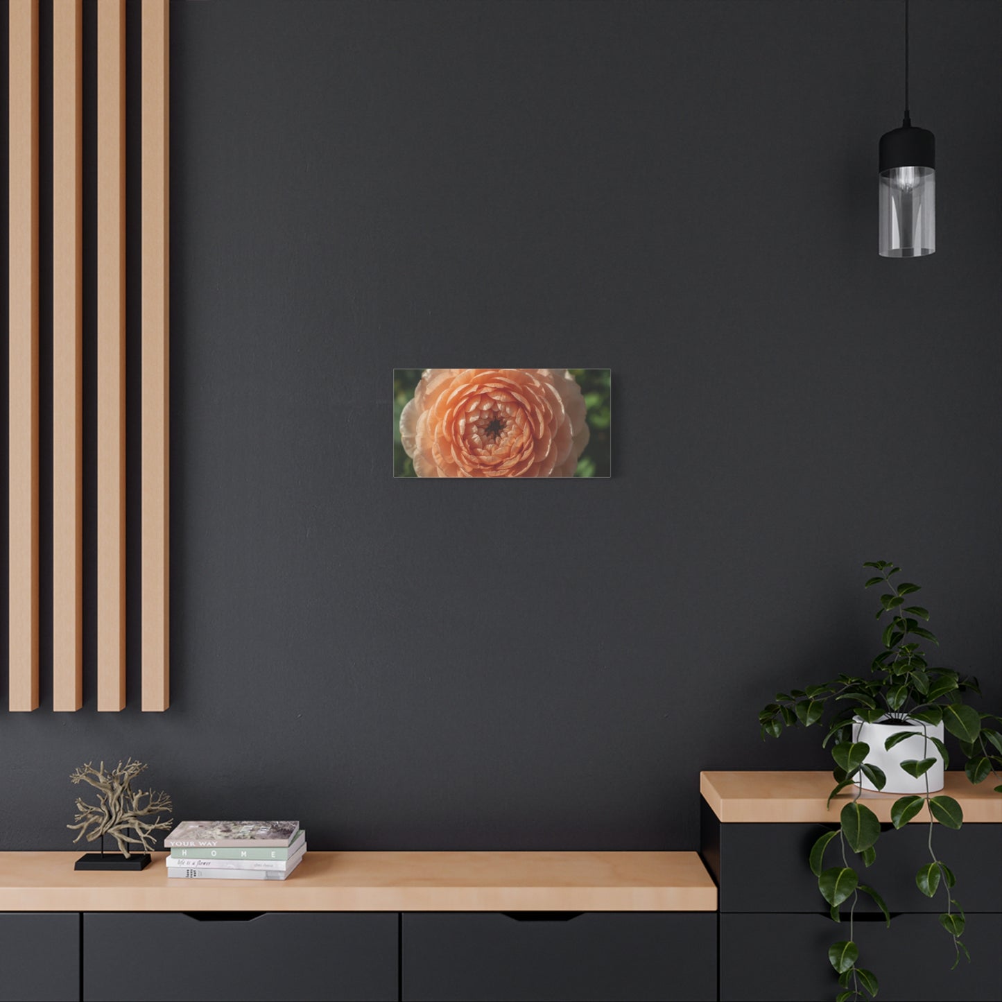 Peach Ranunculus Flower Canvas Wall Art - Botanical Floral Close Up, Soft Light - Matte Cotton Print, Traditional Style - Bedroom Home Decoration, Living Room Wall Decor - Bedroom Home Decoration