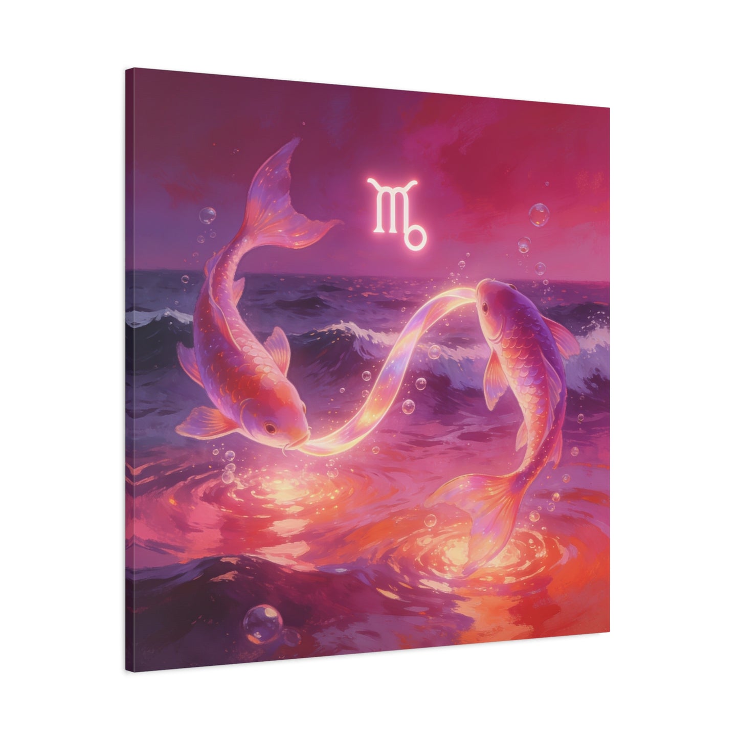 Scorpio Zodiac Canvas Wall Art - Glowing Koi Fish Ocean Illustration, Pink Purple Celestial Water Scene - Modern Fantasy Decor - Bedroom Home Decoration, Living Room Accent - Living Room Wall Decor
