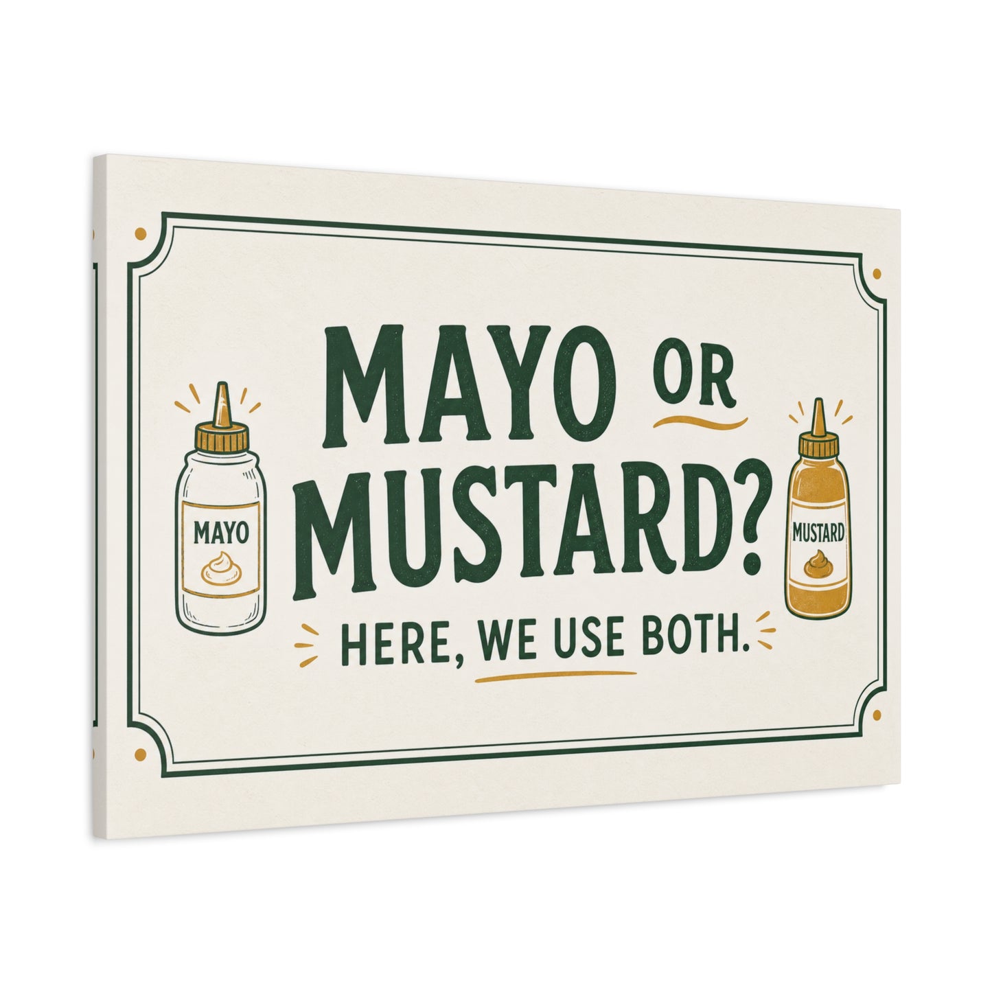 "Mayo Or Mustard Here, We Use Both." Funny Kitchen Canvas Wall Art - Condiment Quote Print, Retro Typography Food Decor, Farmhouse Dining Room Decoration - Living Room Wall Decor - Ready to Hang