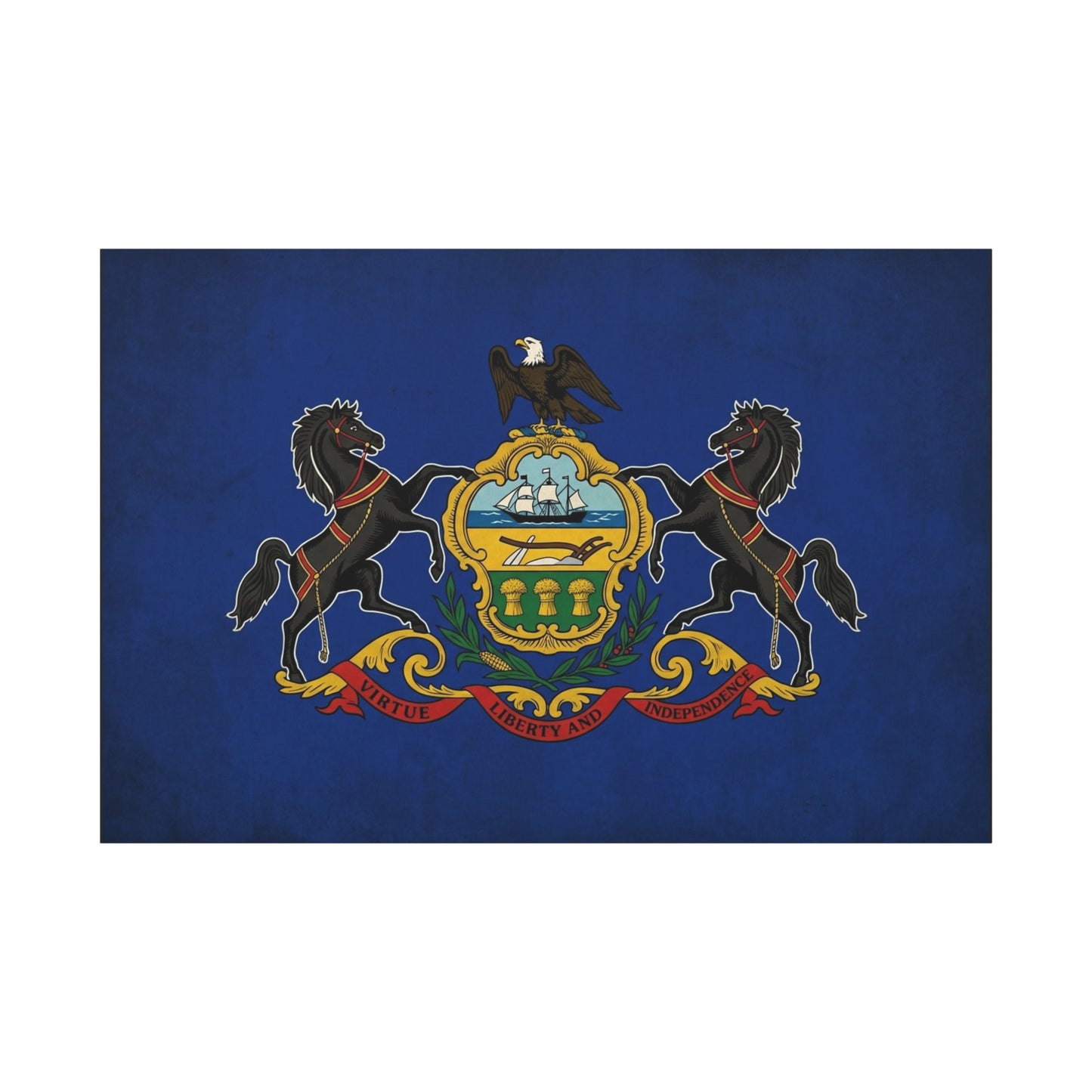 Pennsylvania State Flag Canvas Wall Art - Virtue Liberty And Independence Crest Print - Blue Keystone Commonwealth Decor - Vintage Heraldic Style - Living Room Home Decoration - Living Room Wall Decor